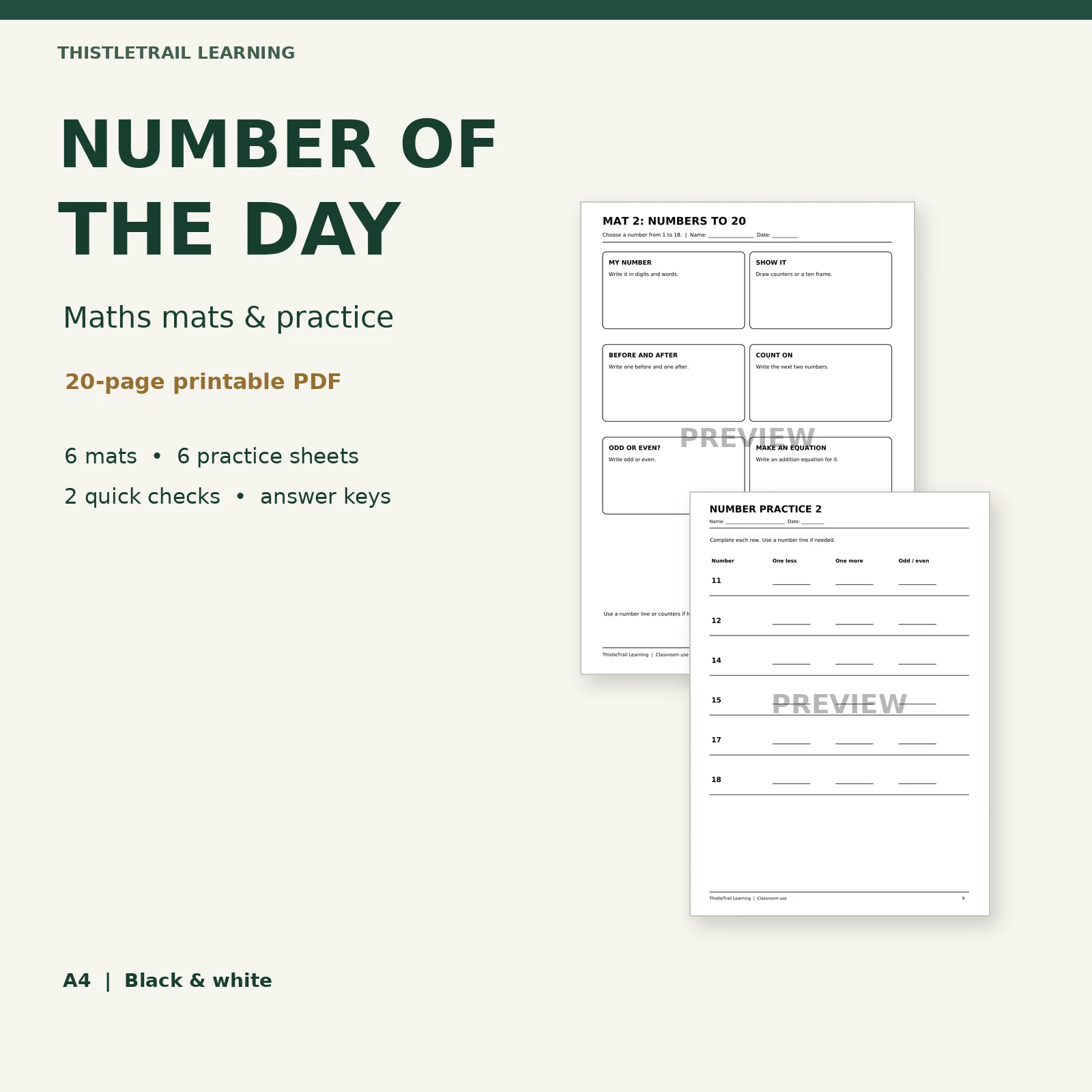 Number of the Day Maths Mats | Place Value & Number Sense Worksheets
