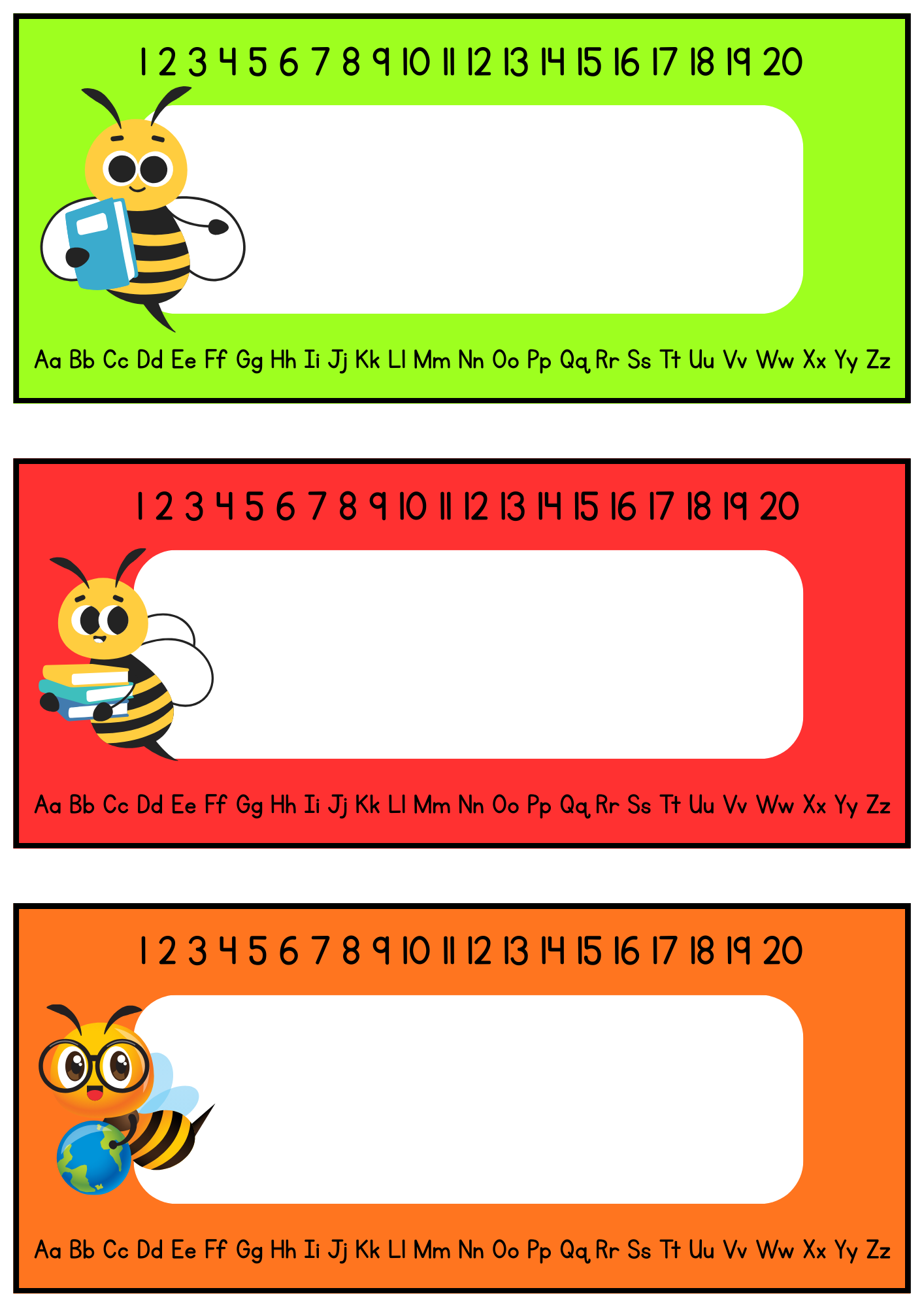 Editable Bee Desk Name Cards - Alphabet & Number Border