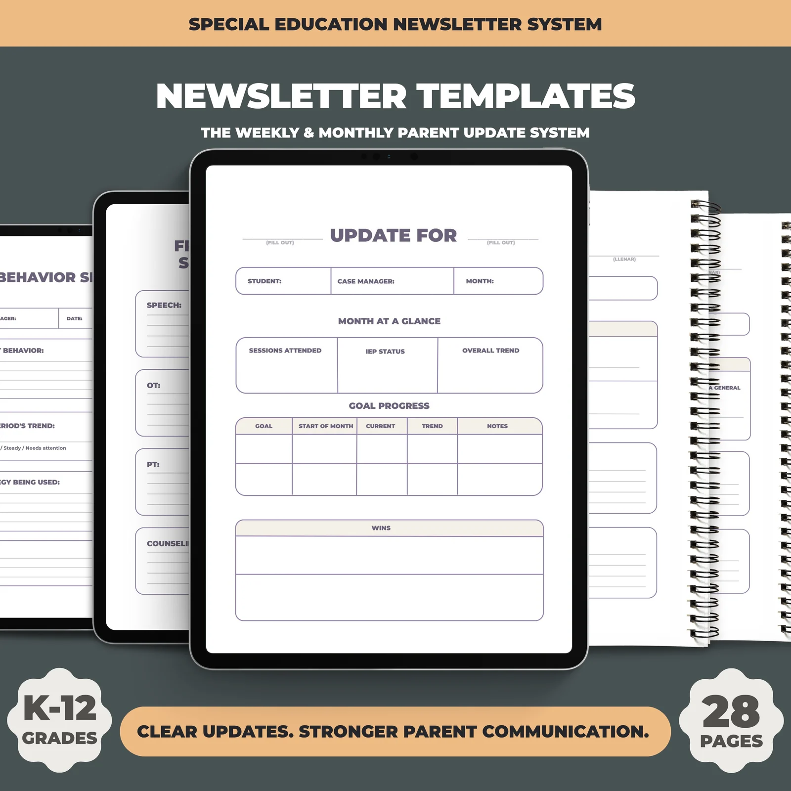 Back to School Newsletter Template, Monthly Weekly Parent Communication Calendar