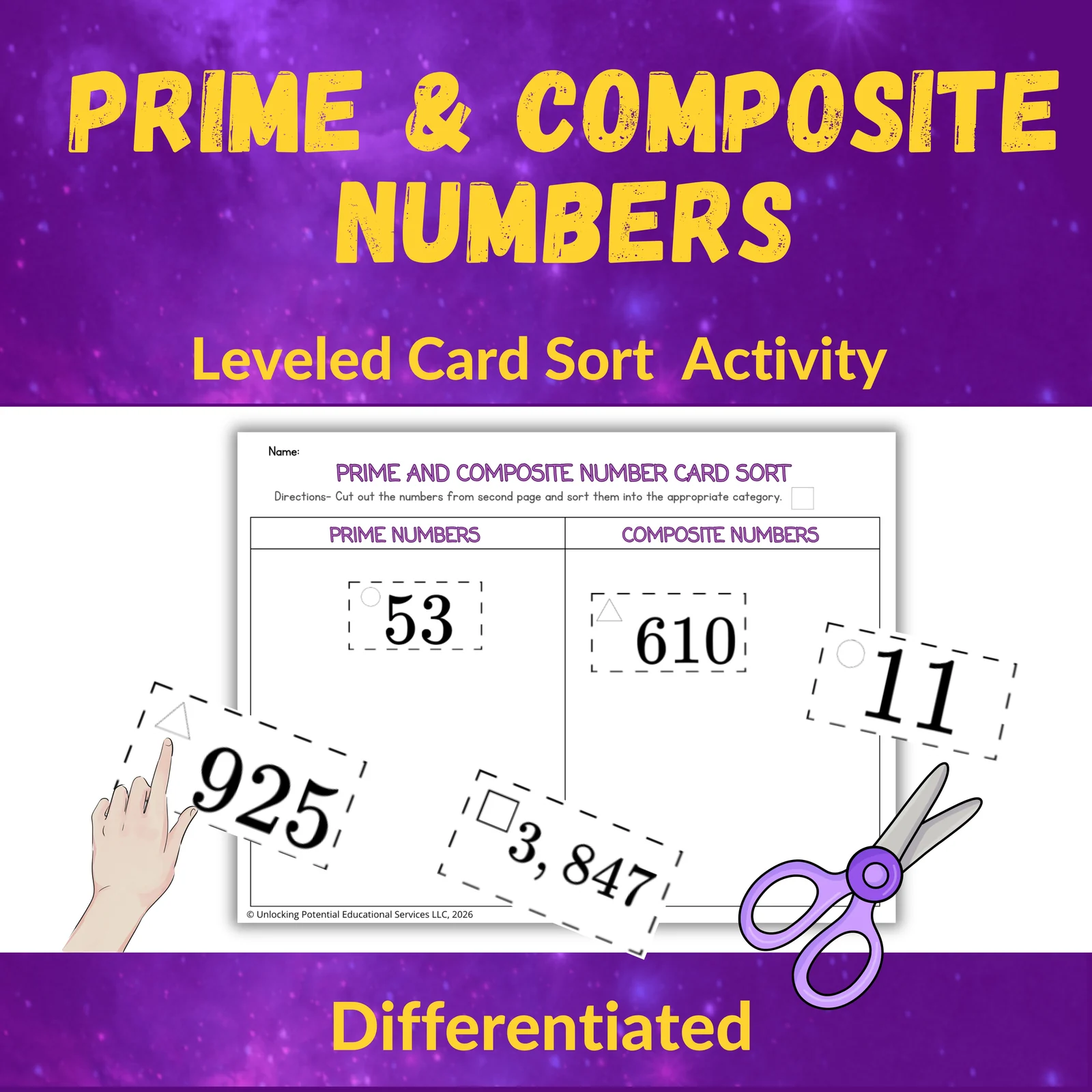 Prime & Composite Numbers Card Sort | Differentiated Math Activity | Grades 4–6