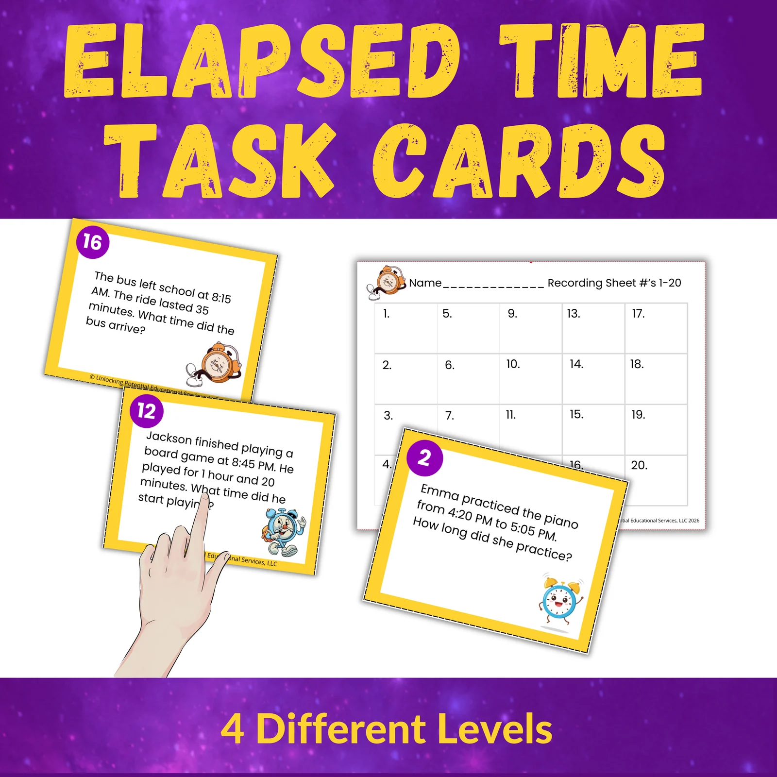 Differentiated Elapsed Time Word Problem Task Cards | Grades 3 and 4