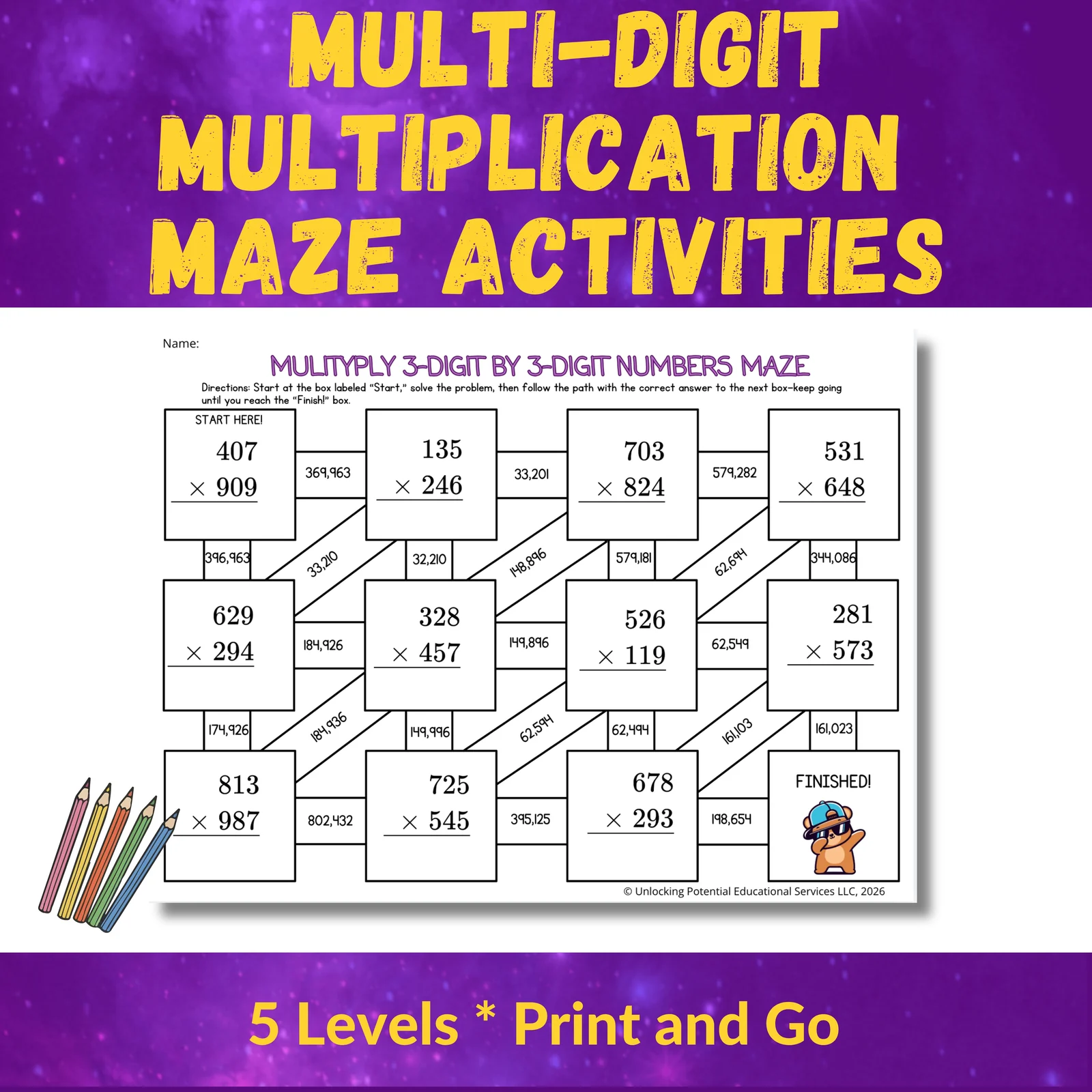 Multi-Digit Multiplication Maze Activities for 3rd 4th 5th Grade