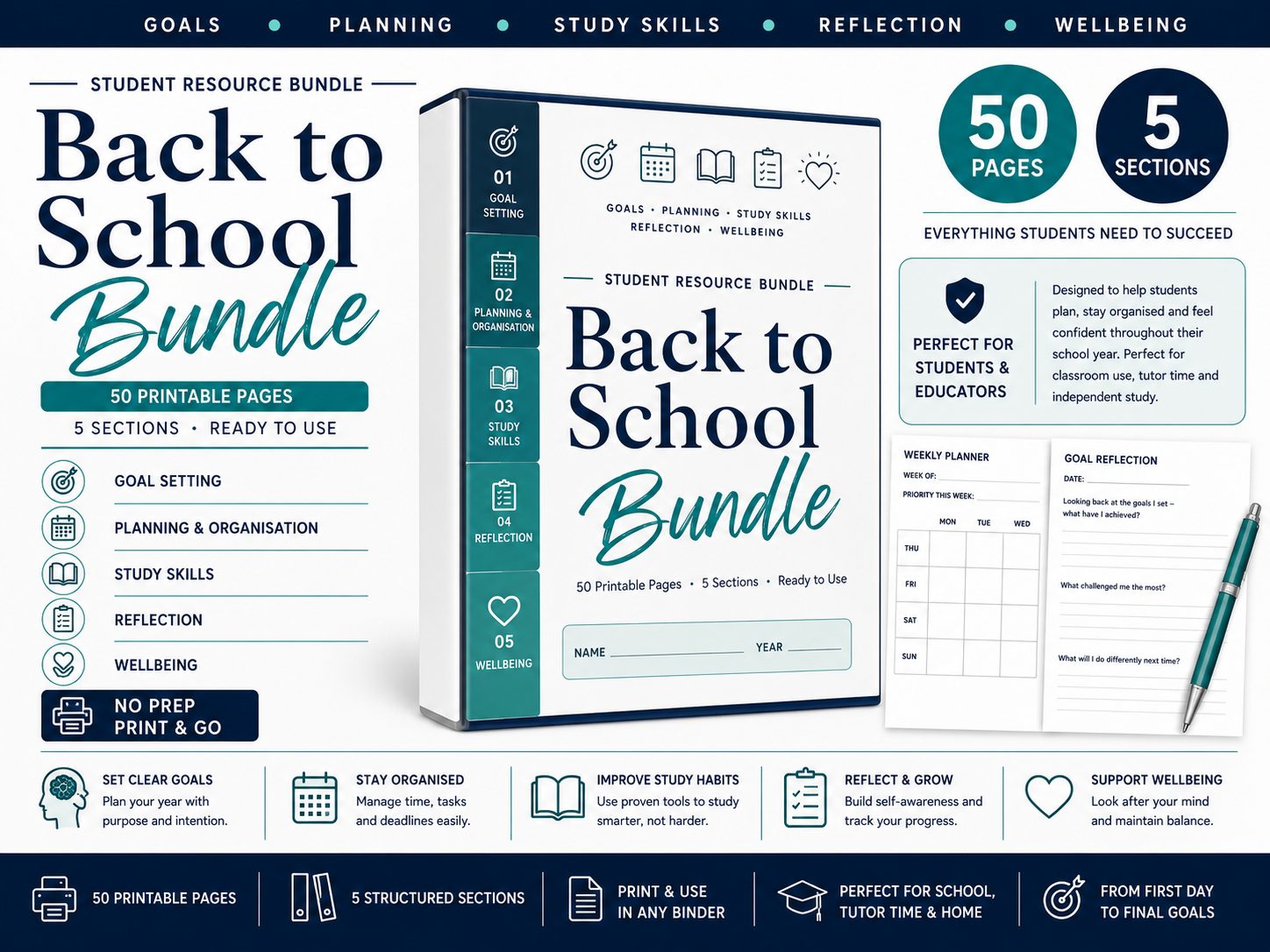 Back to School Bundle Workbook | Student Planner, Goals & Study Skills