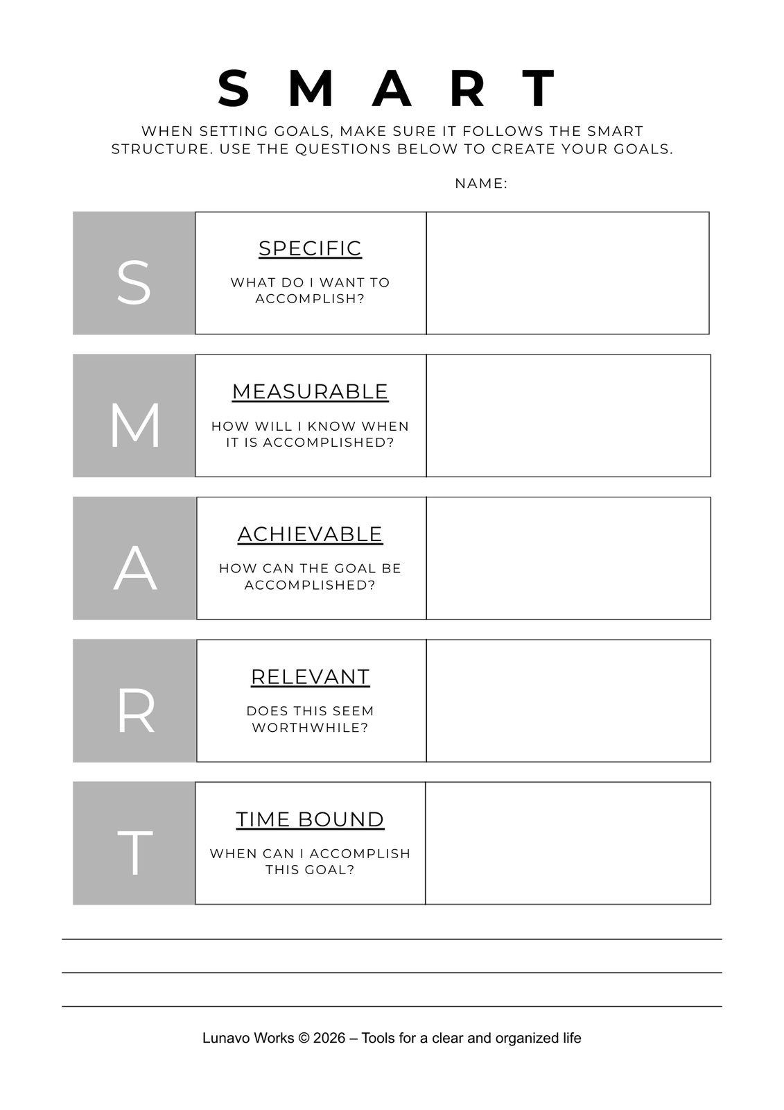 SMART Goals Worksheet | Printable Goal Setting Template