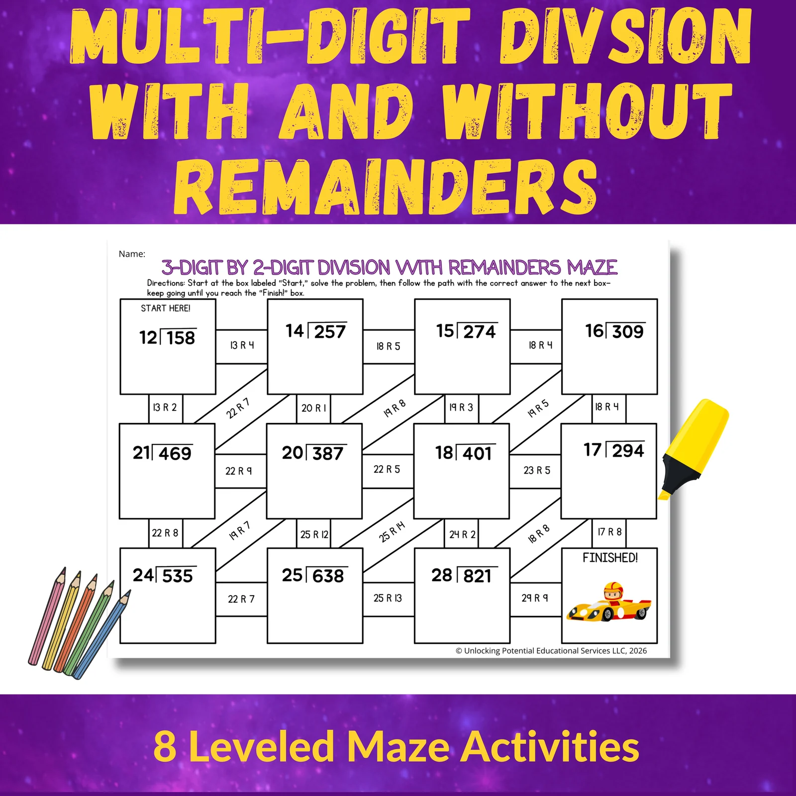 Differentiated Long Division Mazes for 4th/ 5th Grade