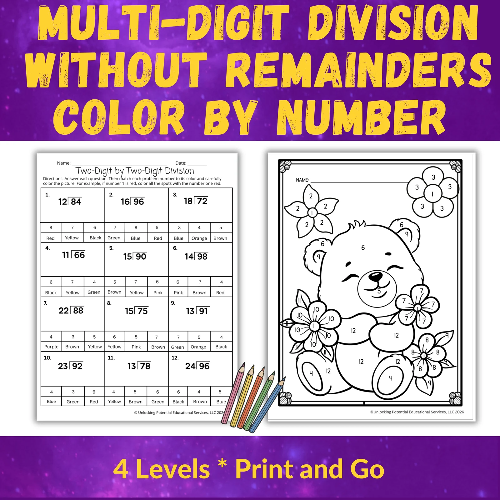 Long Division without Remainders Color by Number | 4th- 5th Grade