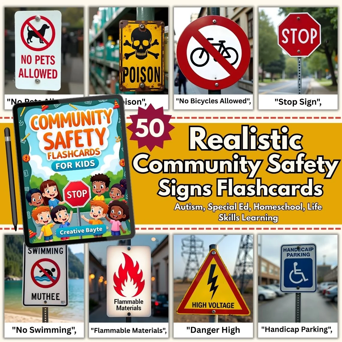 Community Safety Signs Flashcards for Kids | Life Skills Autism Special Education Printable Teach essential life skills and safety awareness with these printable community safety signs flashcards