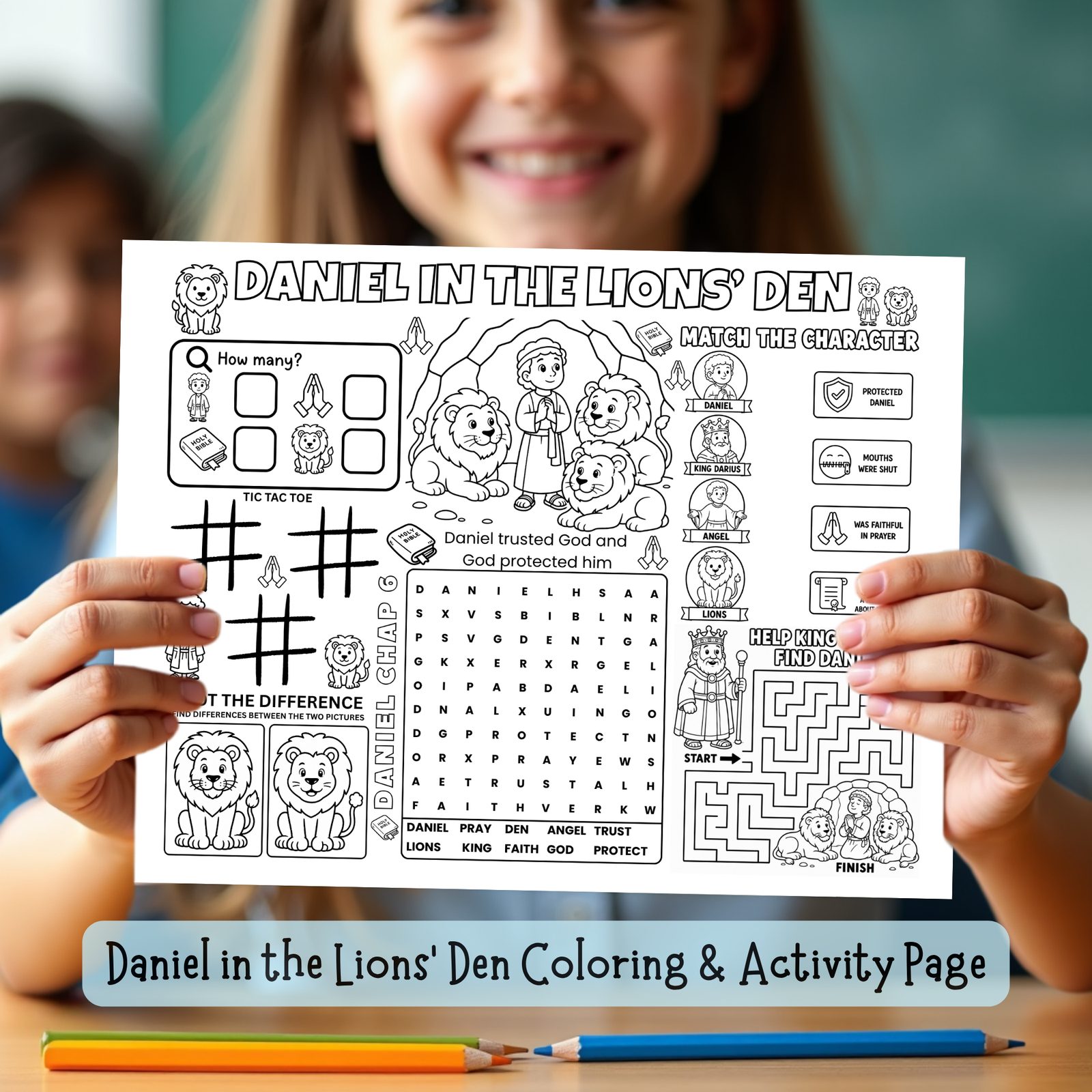 Daniel in the Lions' Den Activity Page | Bible Coloring Sheet