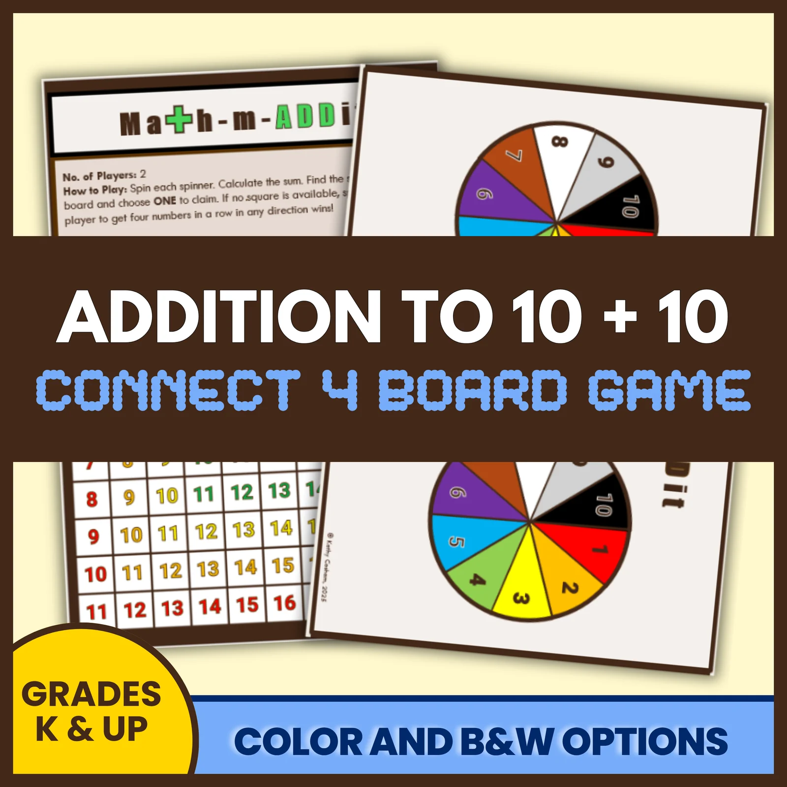 Addition to 10 + 10 Connect 4 Board Game — Grades K & Up