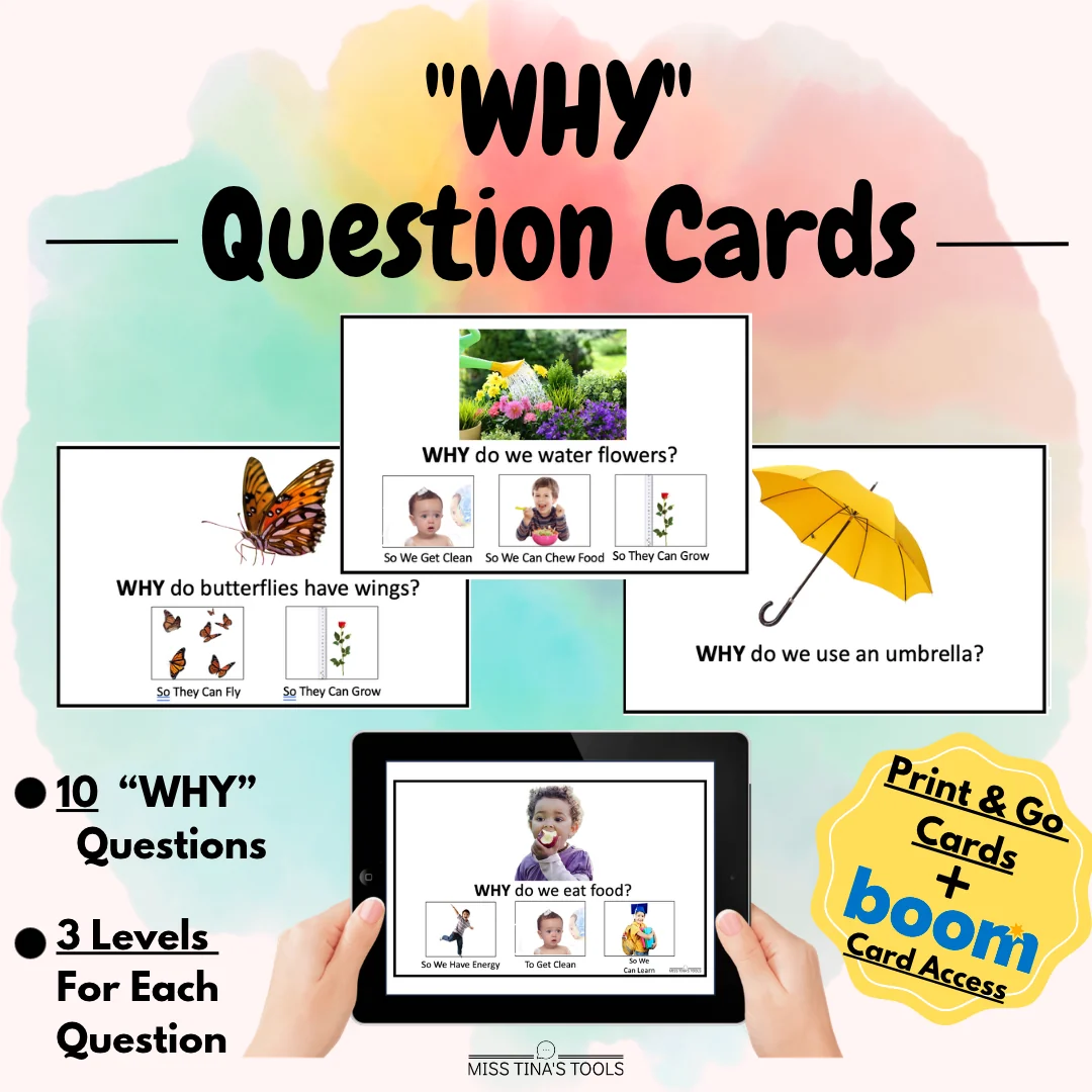 WHY Questions | 3-Level Speech Therapy Question Cards + Boom Cards