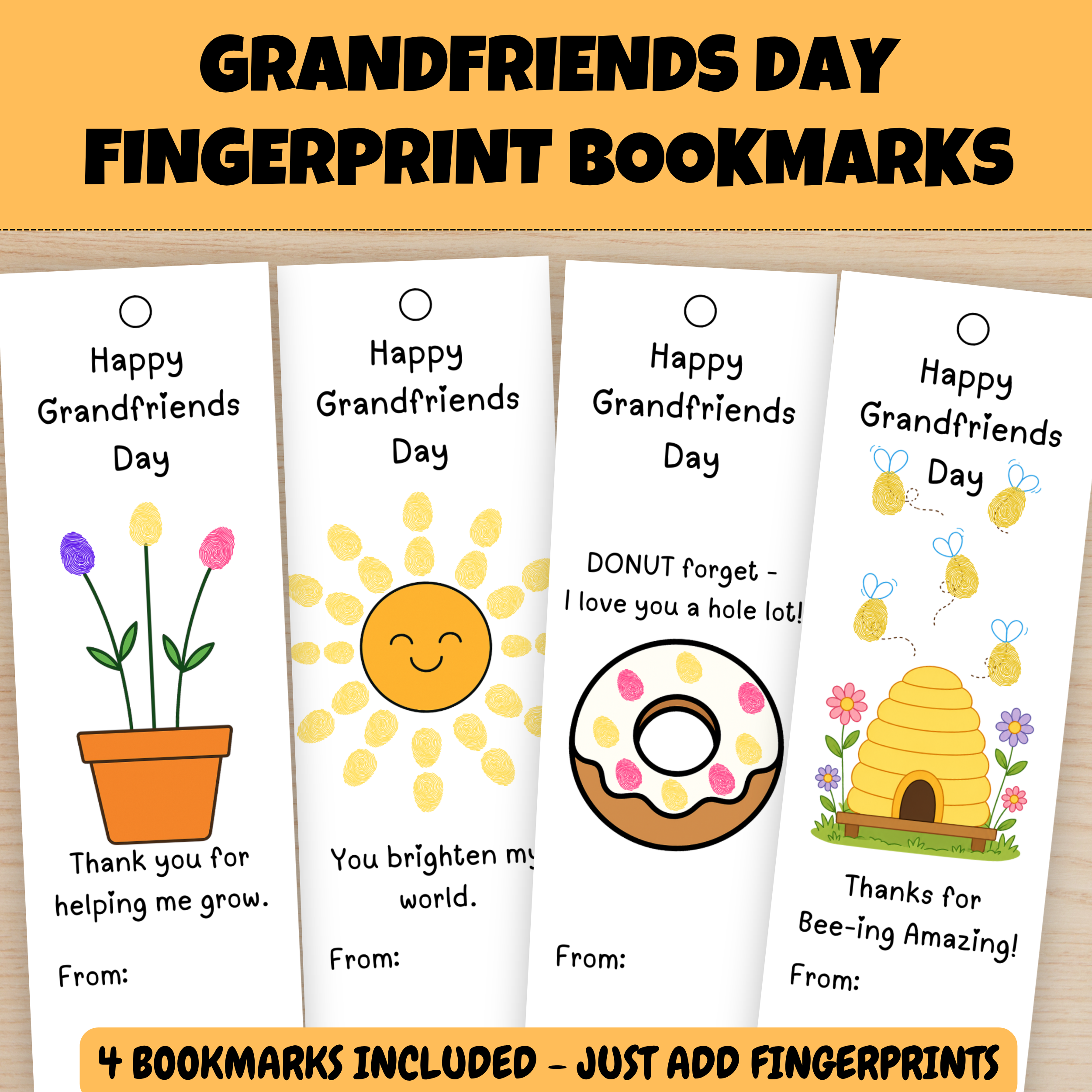 Grandfriends Day Fingerprint Bookmarks | Inclusive Grandparents Day Craft