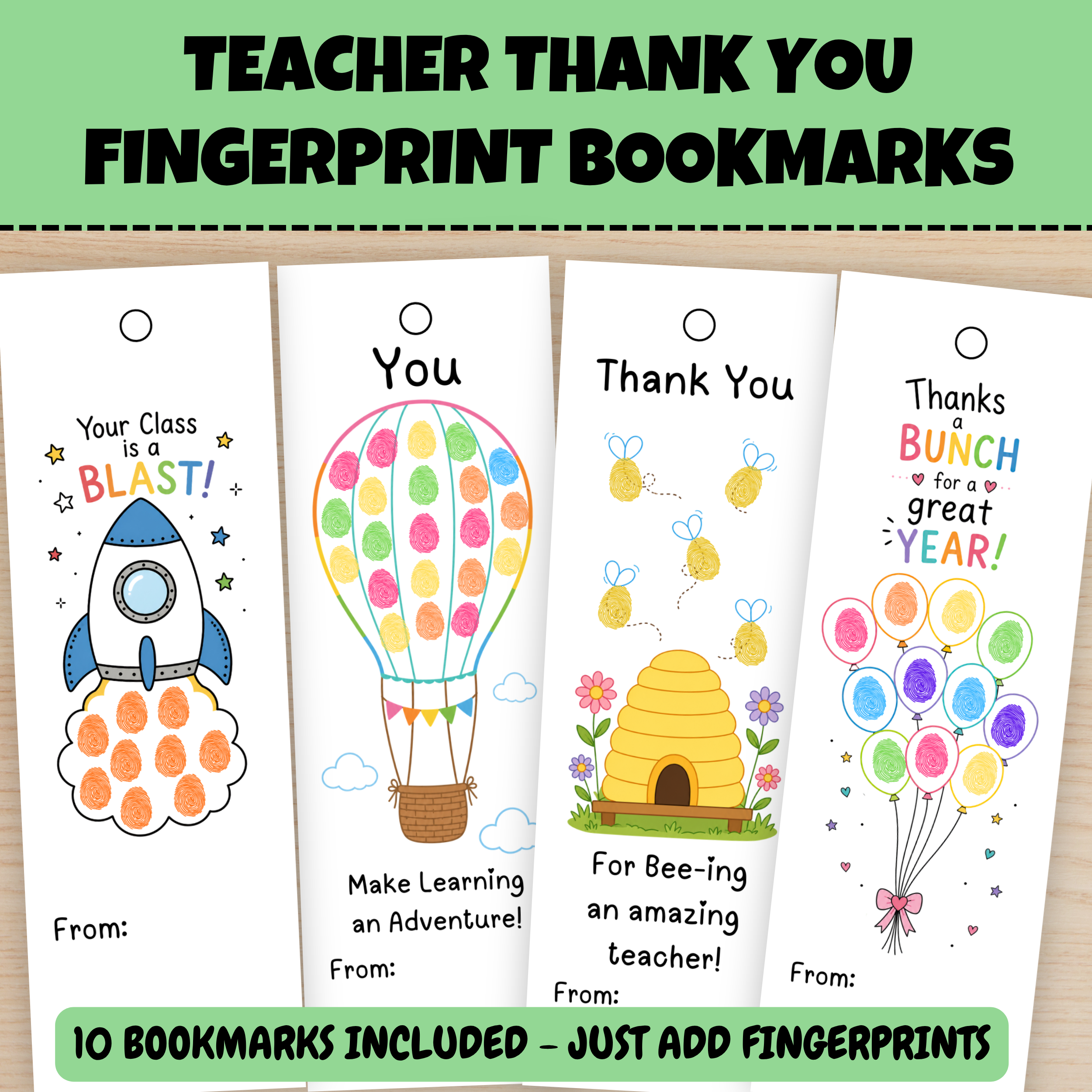 Teacher Appreciation Fingerprint Bookmarks | End of Year Thank You Gift