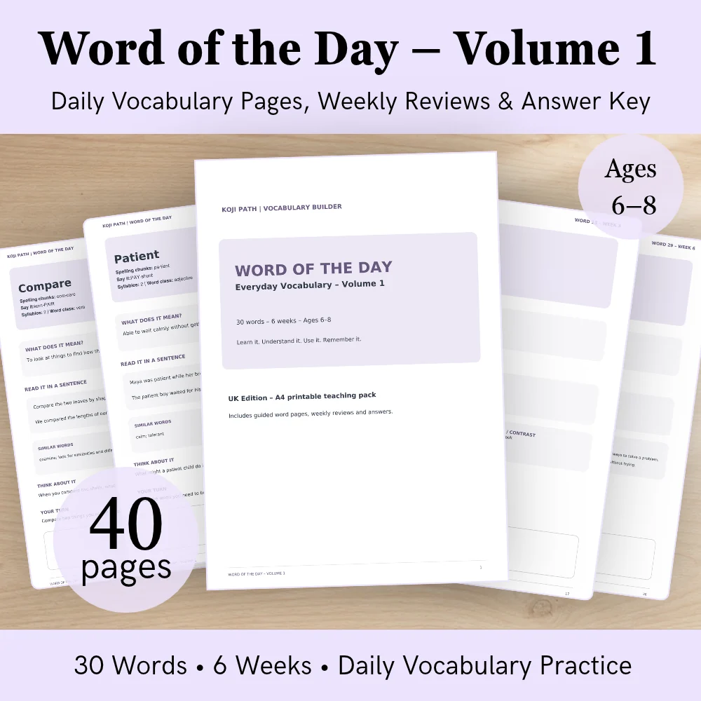 Word of the Day – Volume 1 | Vocabulary Worksheets & Activities | Ages 6–8 | UK