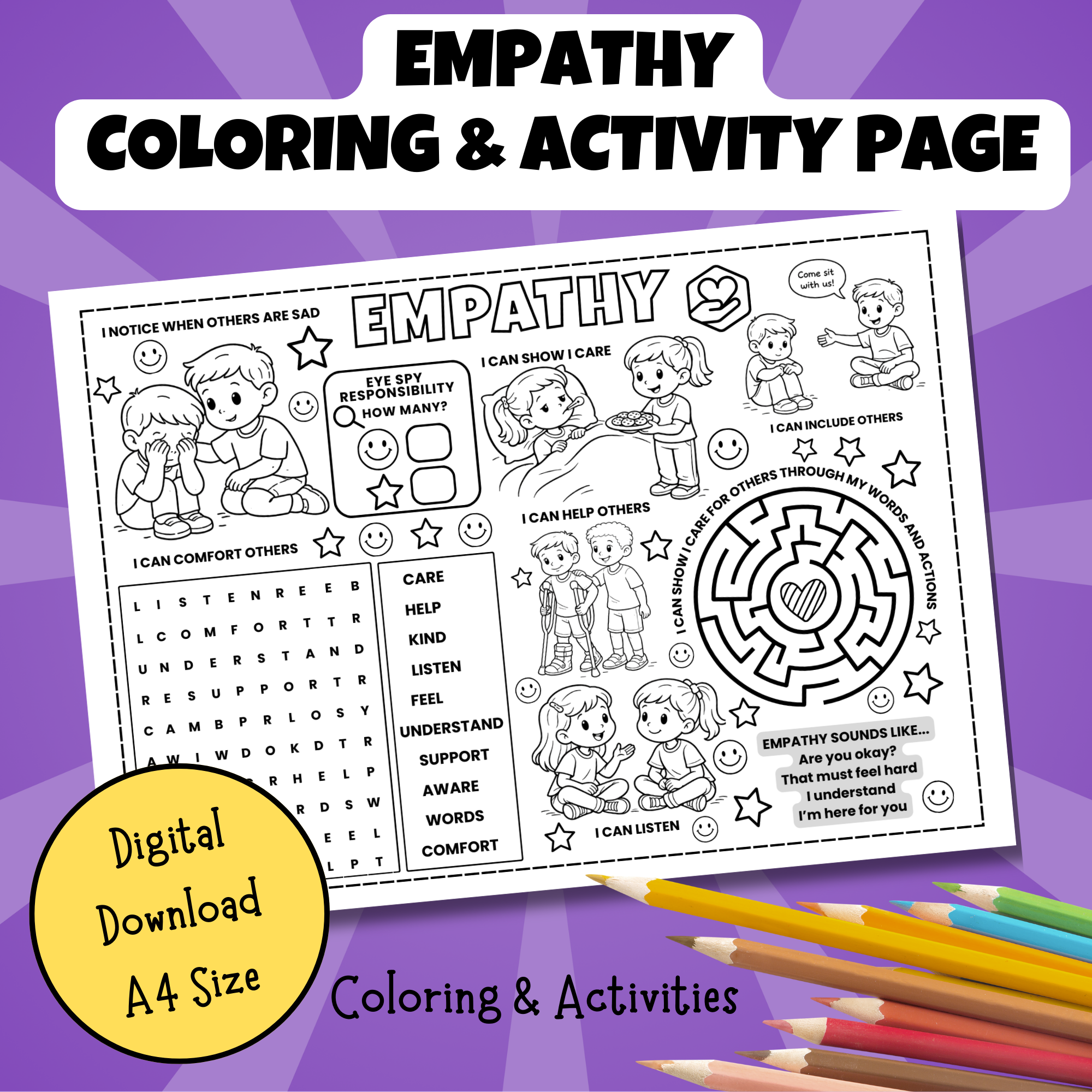 Empathy Coloring & Activity Page | Social Emotional Learning Character Education Worksheet