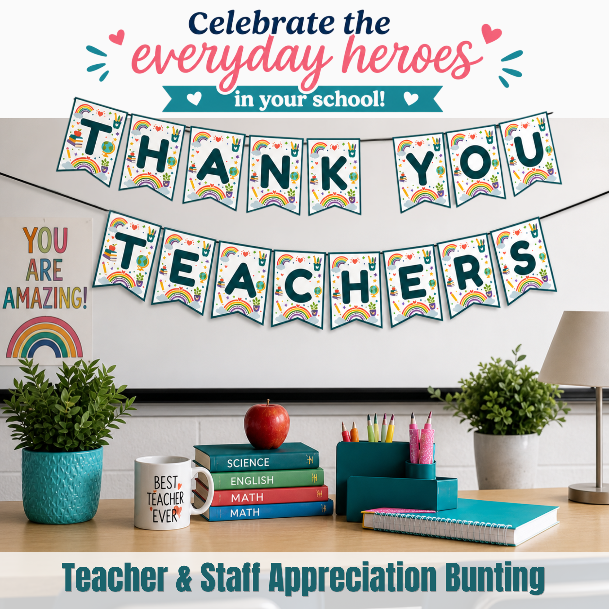 Teacher Appreciation Bunting | Colorful Classroom Banner Printable