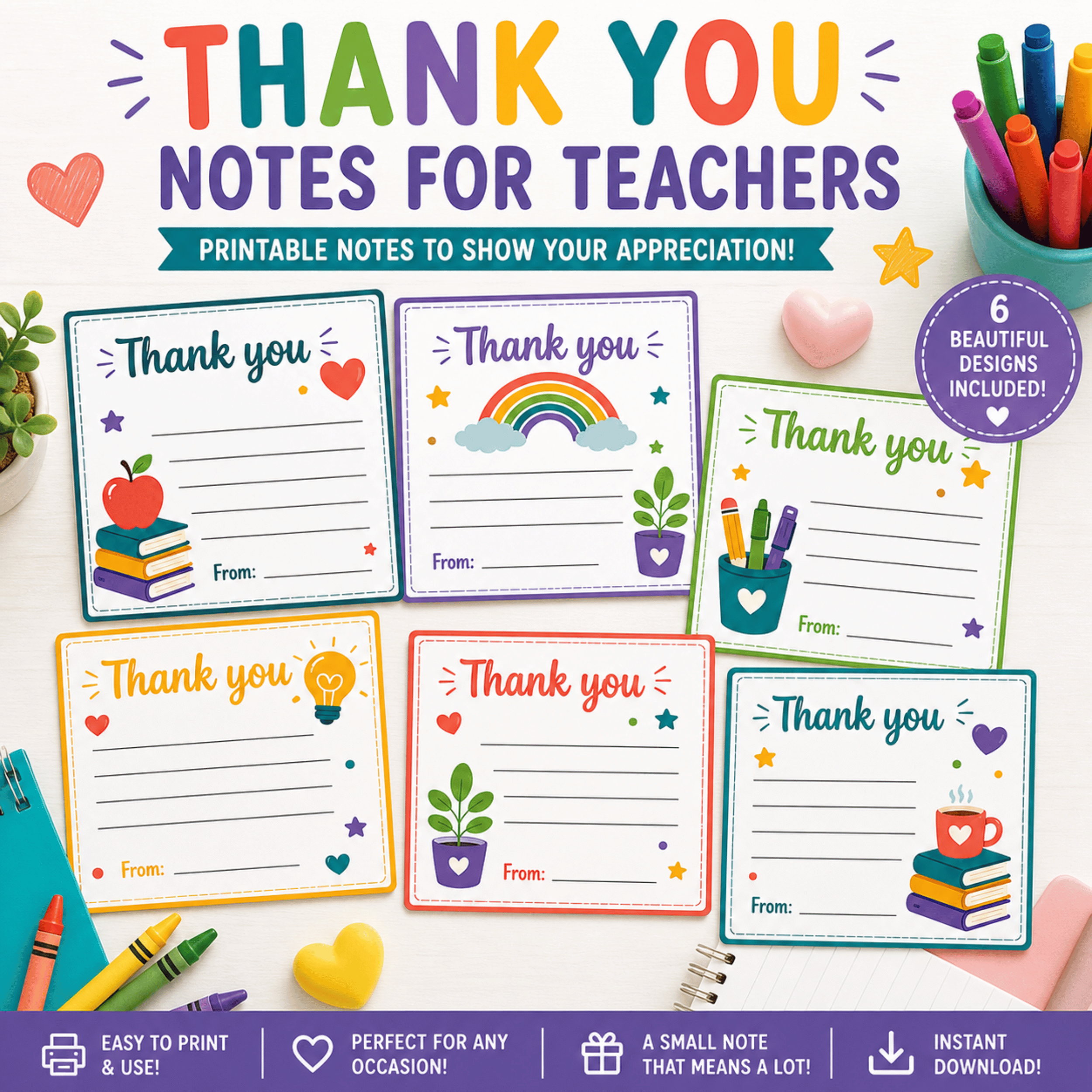 Teacher Thank You Notes Printable | Teacher Appreciation Cards from Students
