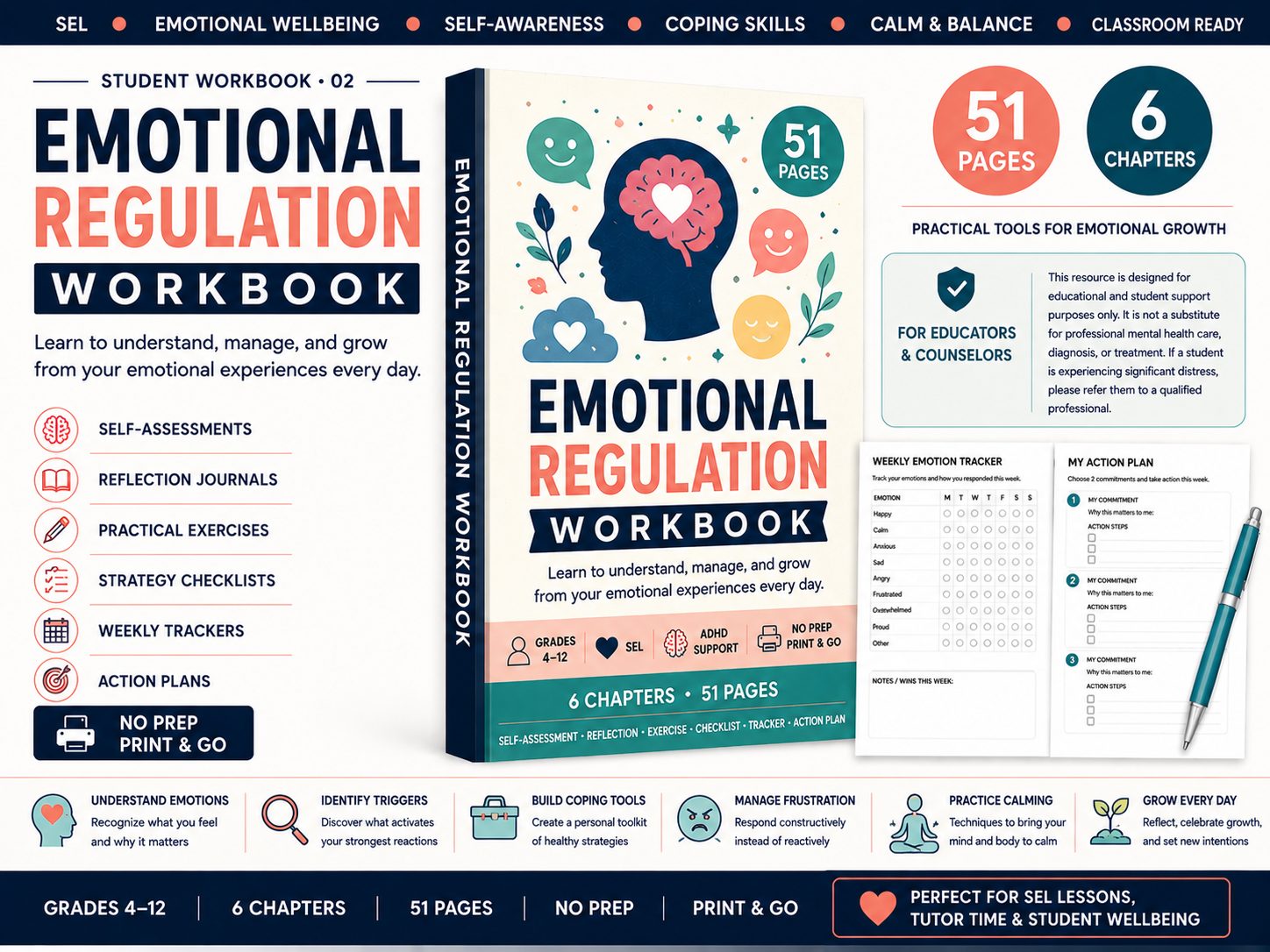 Emotional Regulation Workbook | SEL & Coping Skills Activities