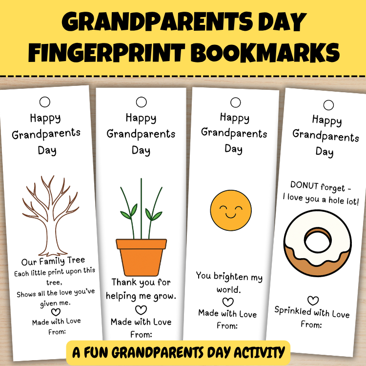 Grandparents Day Fingerprint Bookmarks Craft | Printable Gift Activity