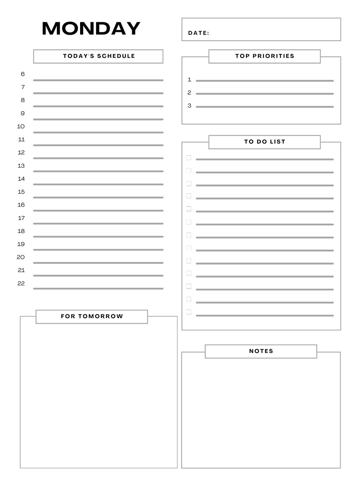 Daily Planner Pages | Monday-Sunday 7 pages | Printable Student Planner