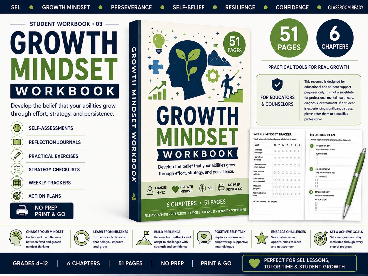 Growth Mindset Workbook | SEL Resilience & Confidence Activities