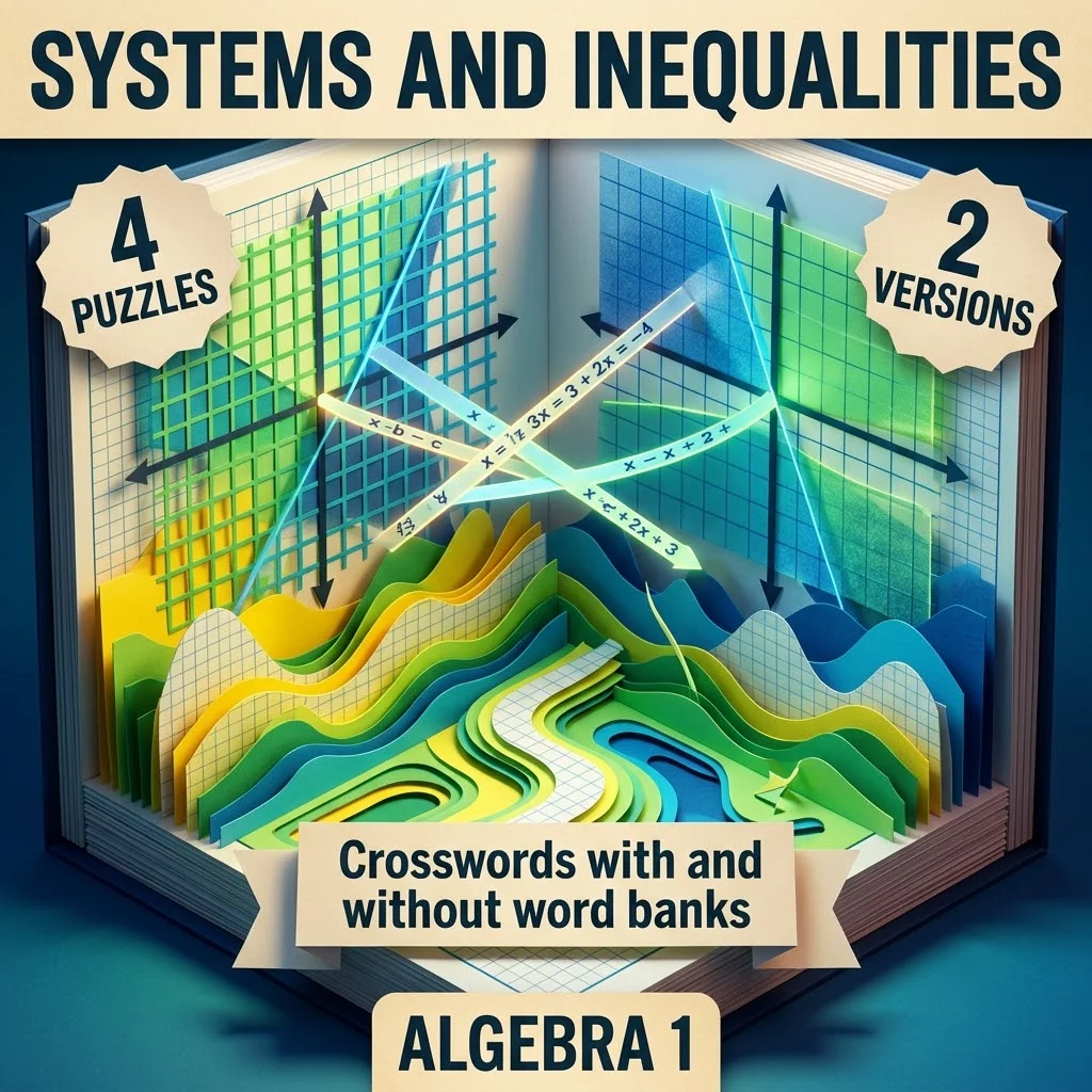 Algebra 1 Systems of Linear Equations and Inequalities Crosswords with Word Bank