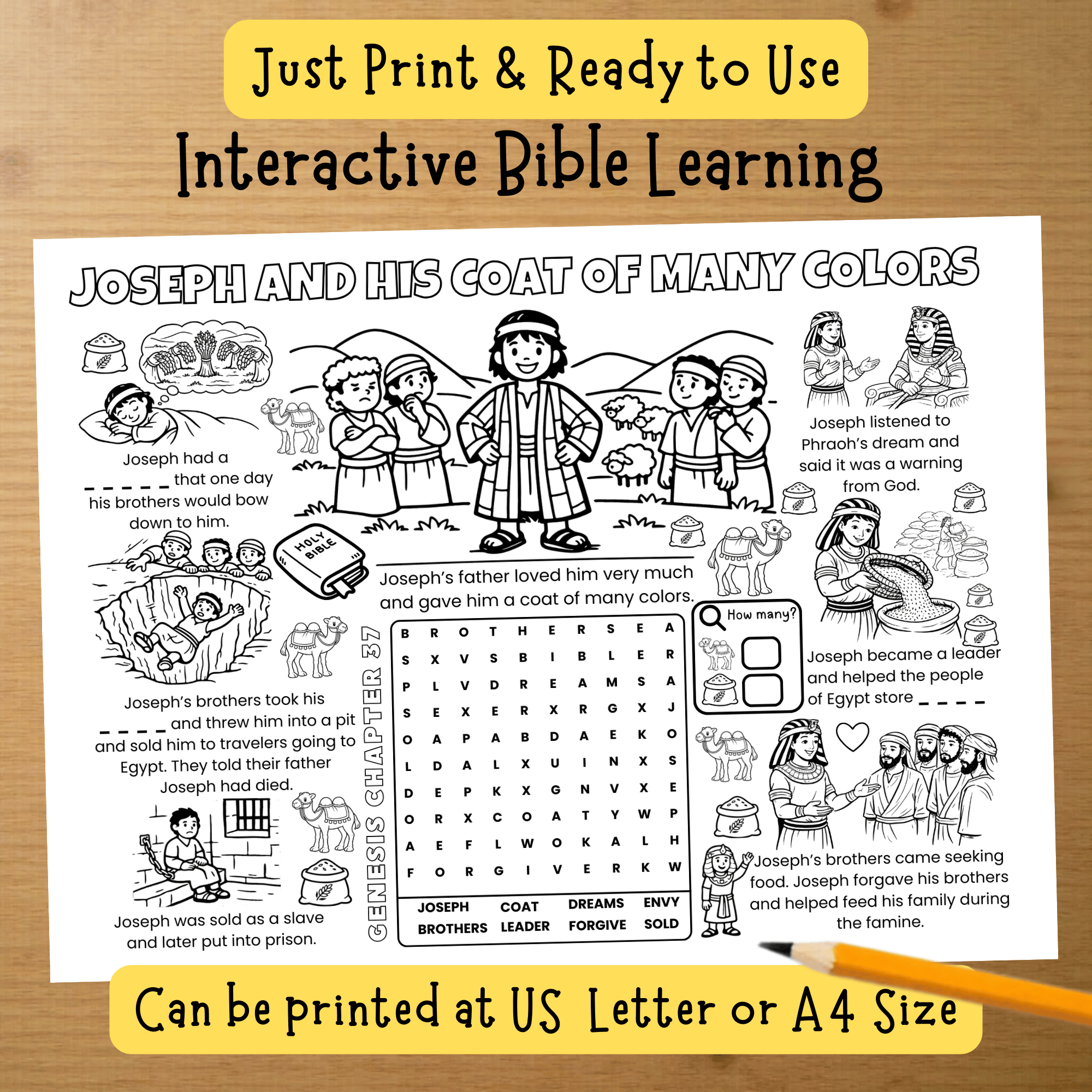 Joseph and the Coat of Many Colors Activity Page | Bible Learning | Sunday School