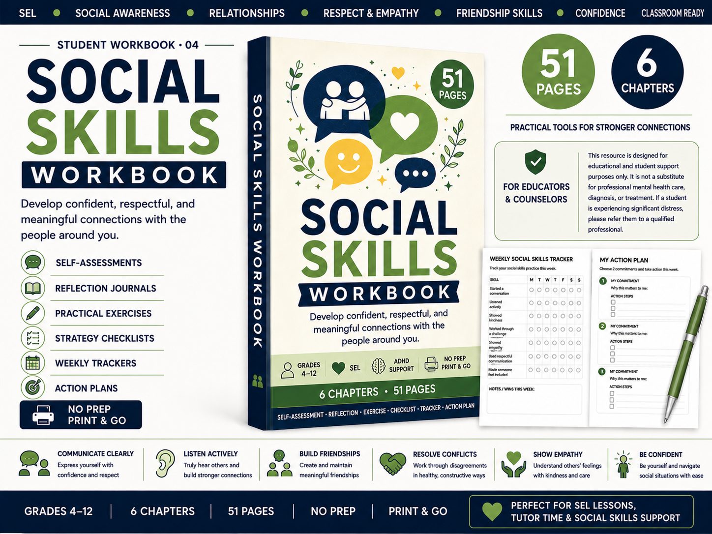 Social Skills Workbook | SEL Friendship & Communication Activities