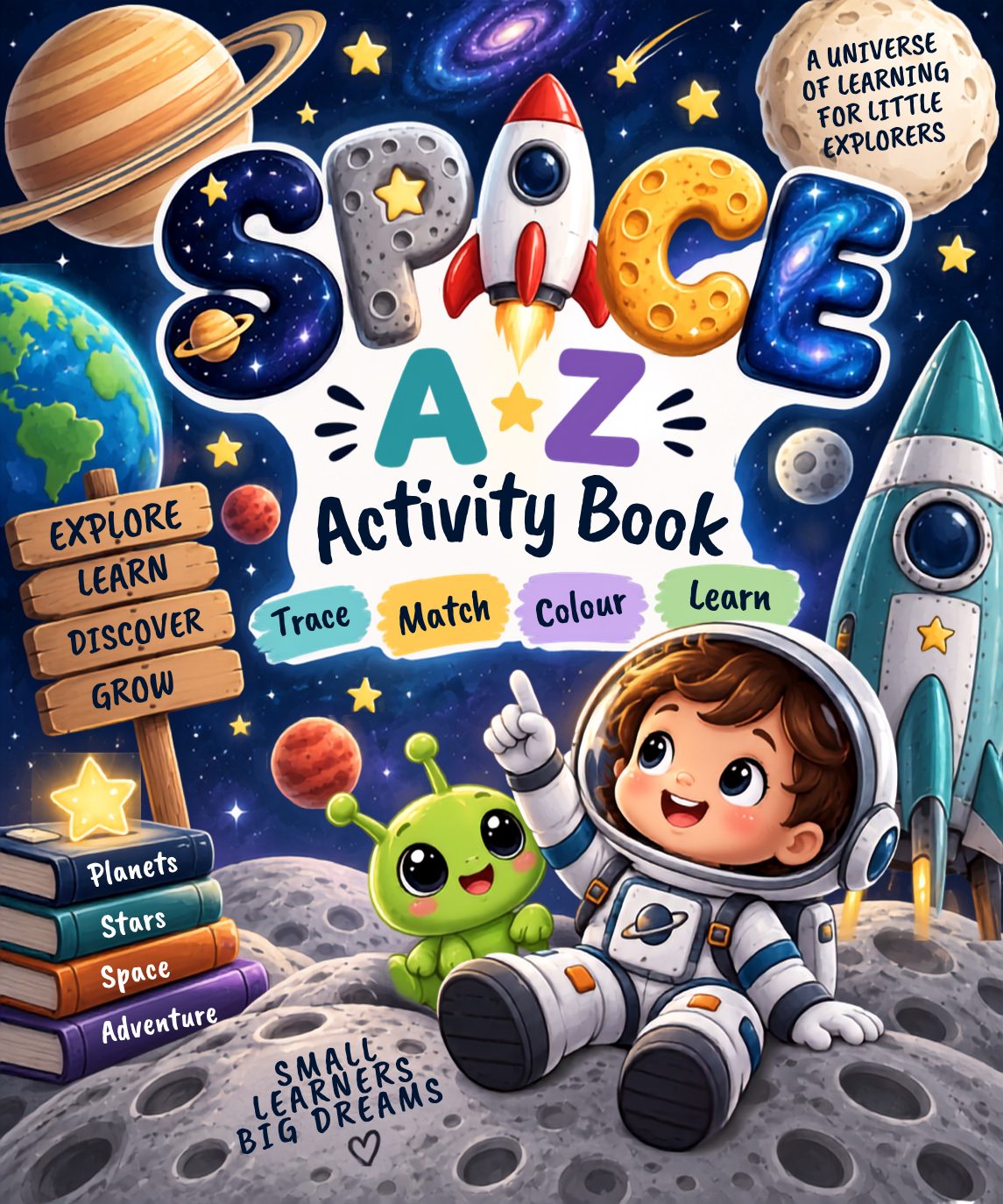 Space A–Z Activity Book | Alphabet Tracing, Matching & Coloring