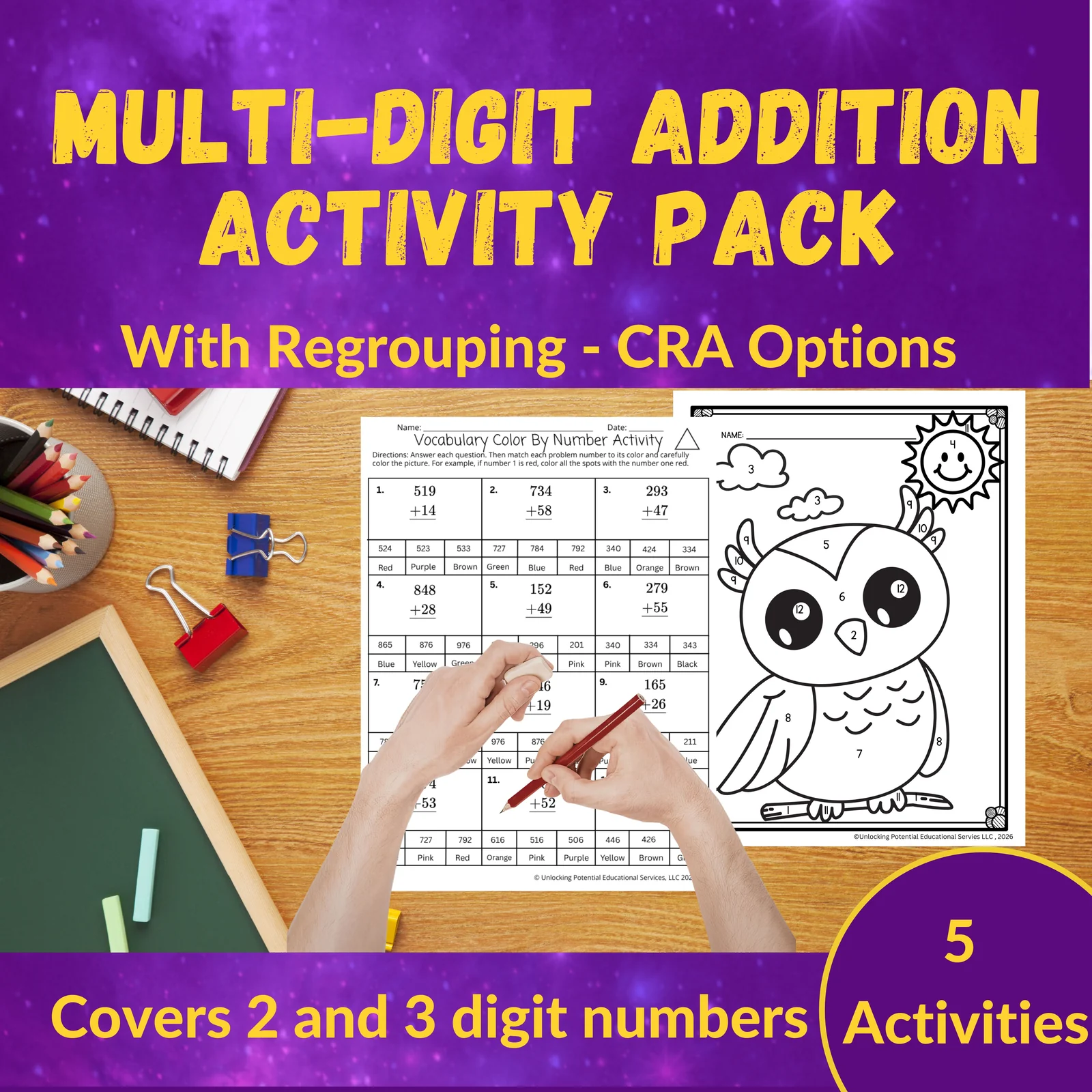Multi-Digit Addition with Regrouping Leveled Activities - Grades 2 and 3