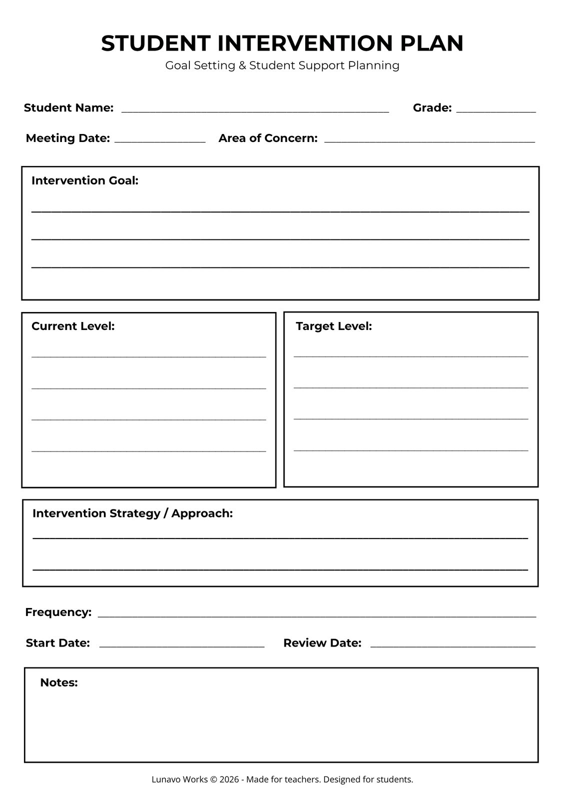 Student Intervention Plan | Printable Student Support Planning Form