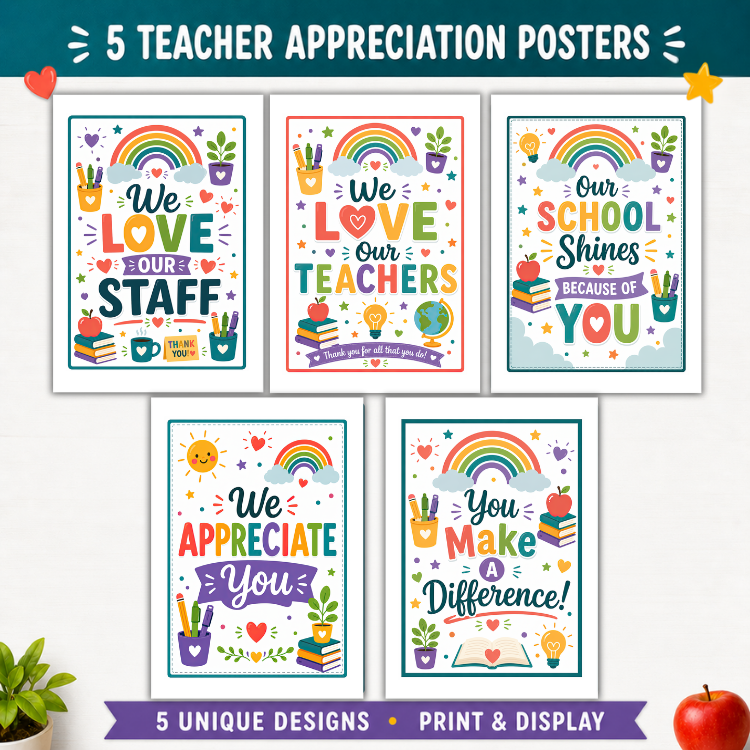 Teacher Appreciation Posters Set | Classroom & Staff Room Decor | Printable