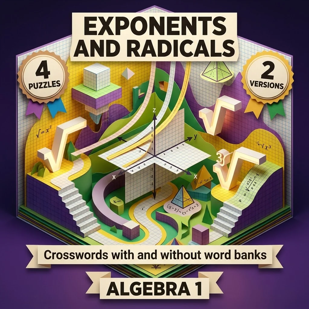 Exponents Radicals and Exponential Functions Crosswords with Word Bank