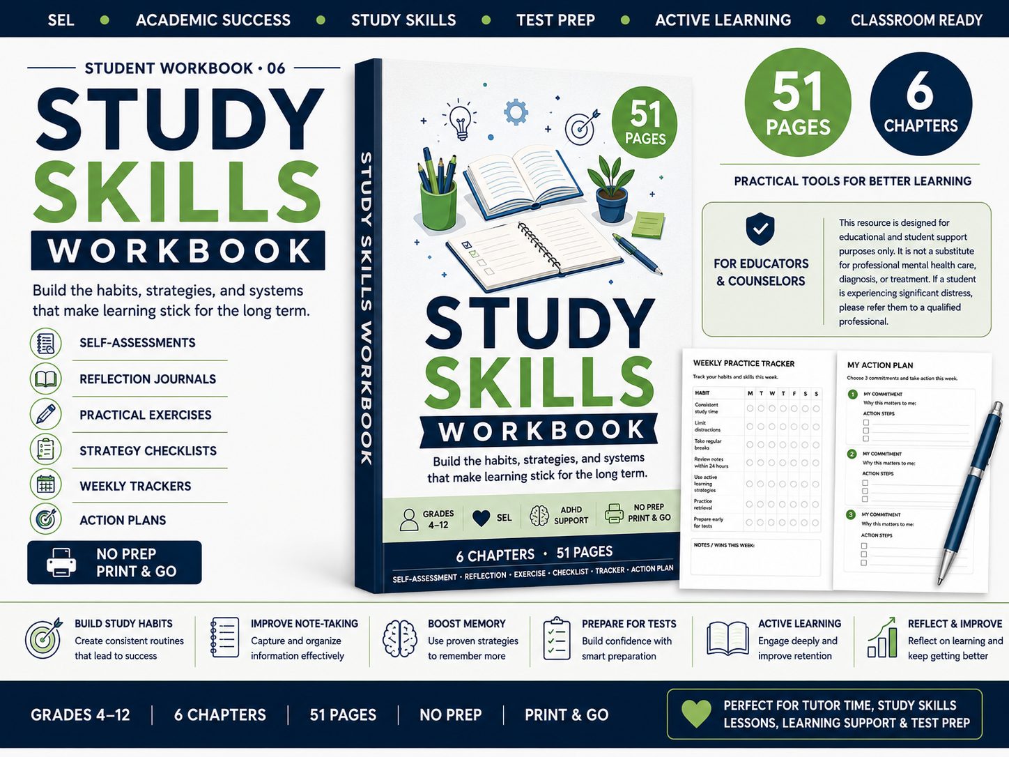Study Skills Workbook | Academic Success & Test Prep Activities