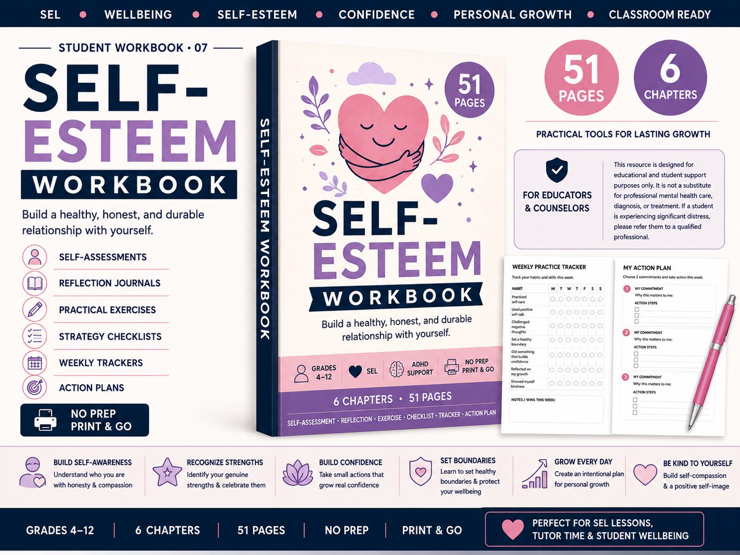 Self-Esteem Workbook | SEL Confidence & Personal Growth Activities