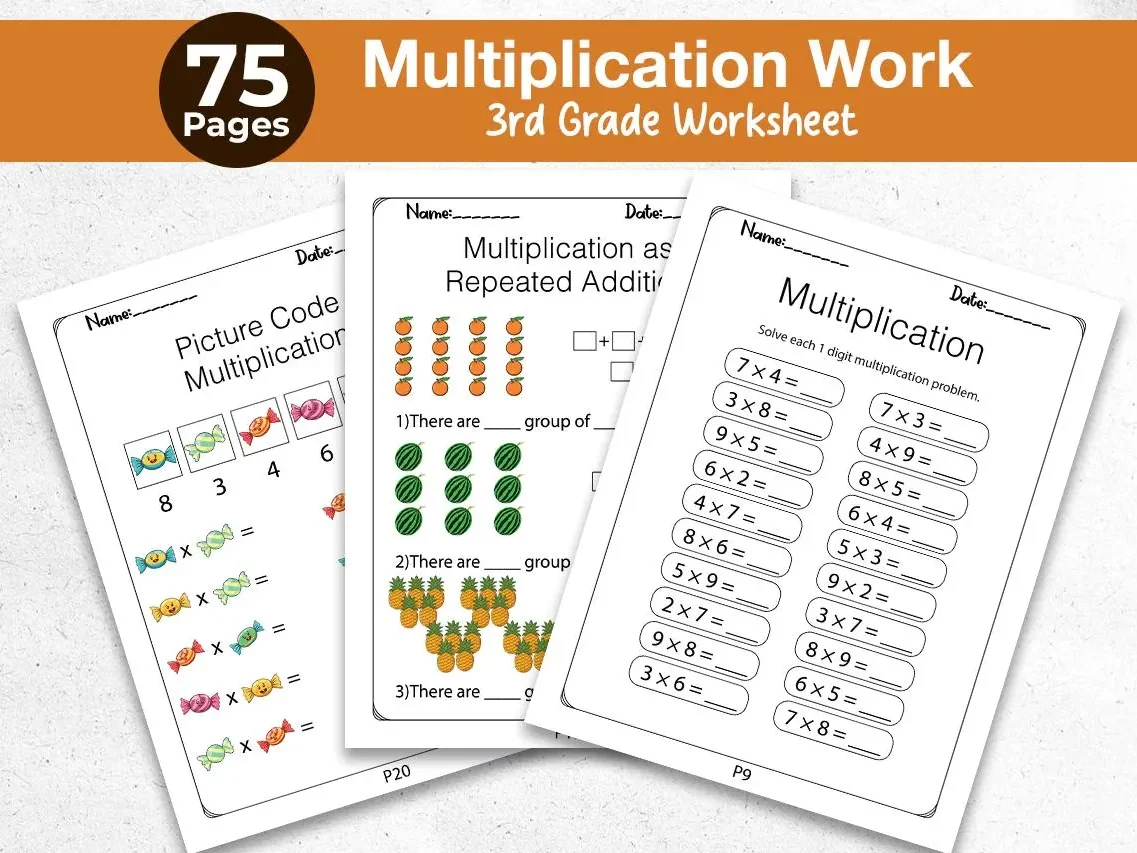 3rd Grade Multiplication Workbook | Printable Multiplication Facts Worksheets | 1–10 Times Tables | Homeschool Math PDF