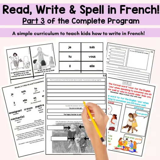 French Writing Reading and Spelling Program Sample FSL beginner Writers Unit 3