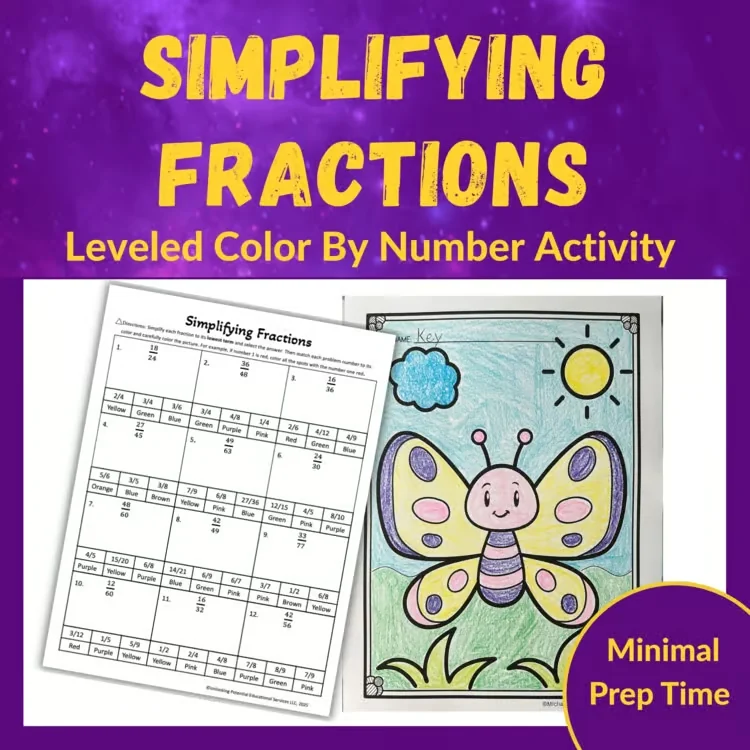 Simplifying Fractions Color by Number Activity - Differentiated + Scaffolded