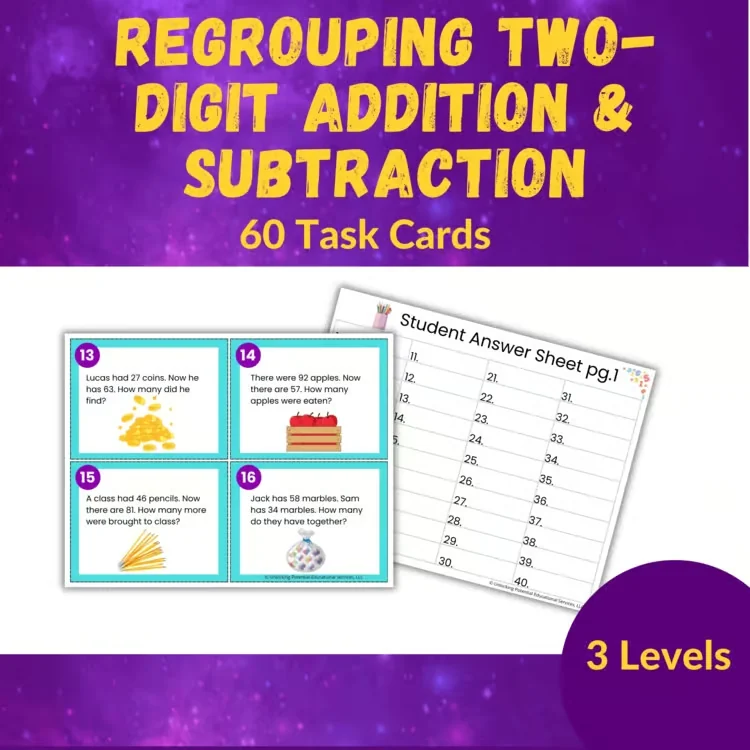 Regrouping Task Cards | 2nd, 3rd Grade Two-Digit Addition & Subtraction