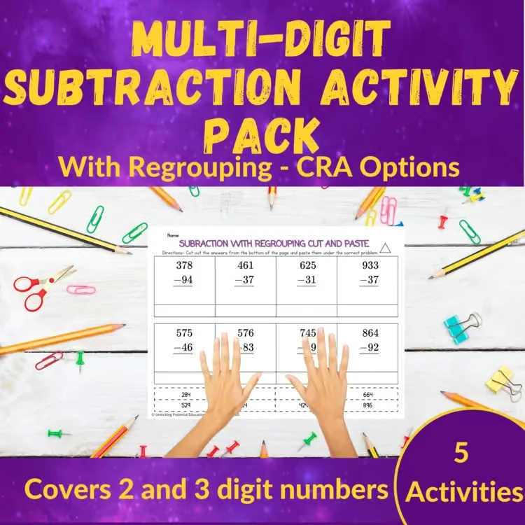 Multi-Digit Subtraction with Regrouping Leveled Activities - Grades 2 and 3