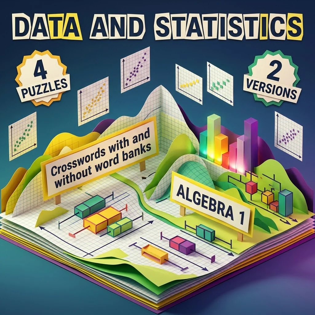 Algebra 1 Data Analysis and Statistics Crosswords with Word Bank