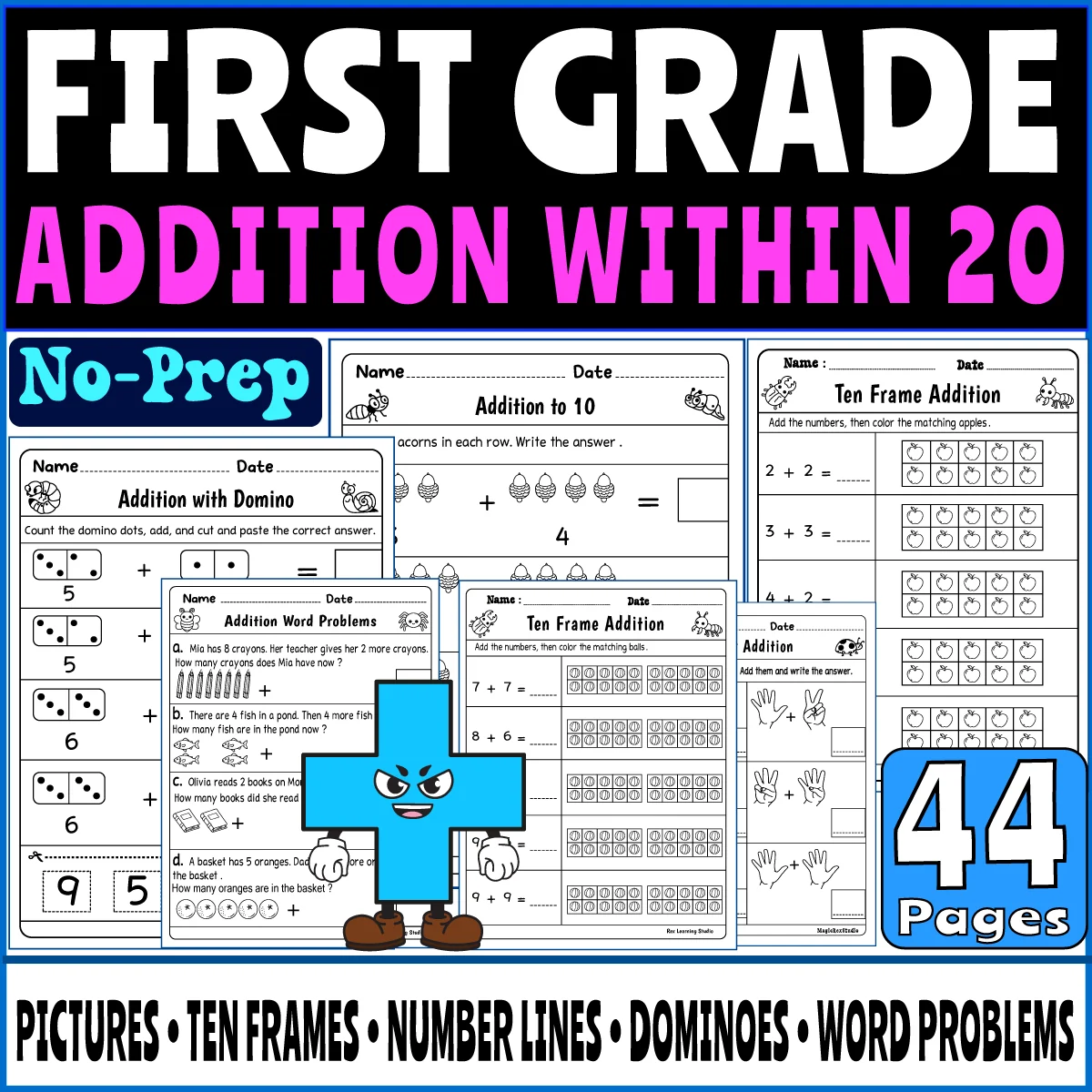First Grade Addition Within 20 – No-Prep Math Worksheets & Activities