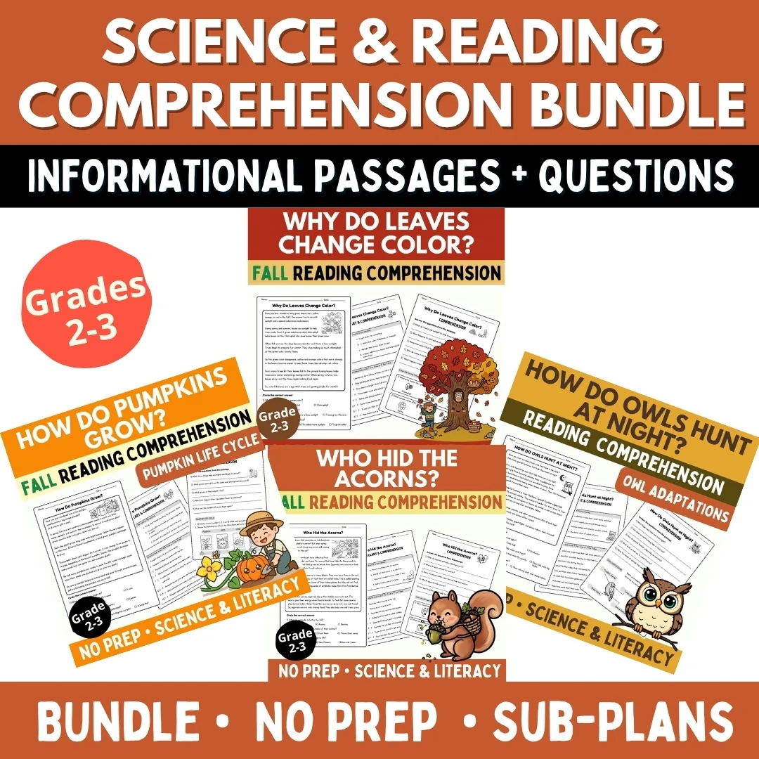 Fall Science & Literacy | Reading Comprehension Bundle | Grades 2–3