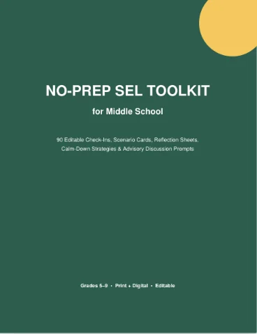 No-Prep SEL Toolkit for Middle School | Check-Ins, Scenario Cards, Reflection Sheets & Advisory Activities