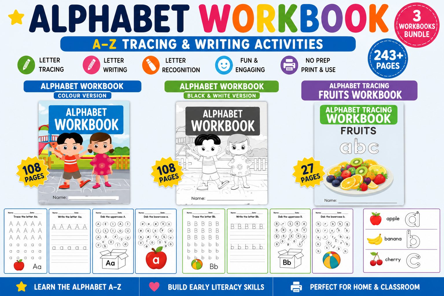 Alphabet Workbook Bundle | A-Z Tracing, Writing & Letter Recognition