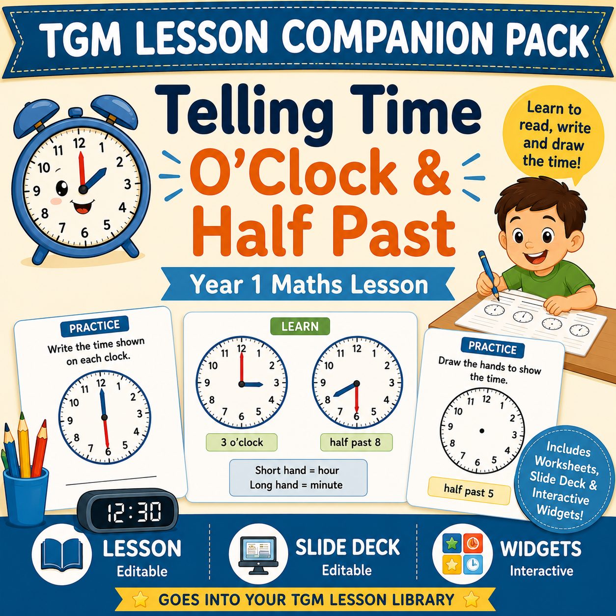 Telling Time: O'Clock and Half Past - TGM Lesson Companion Pack