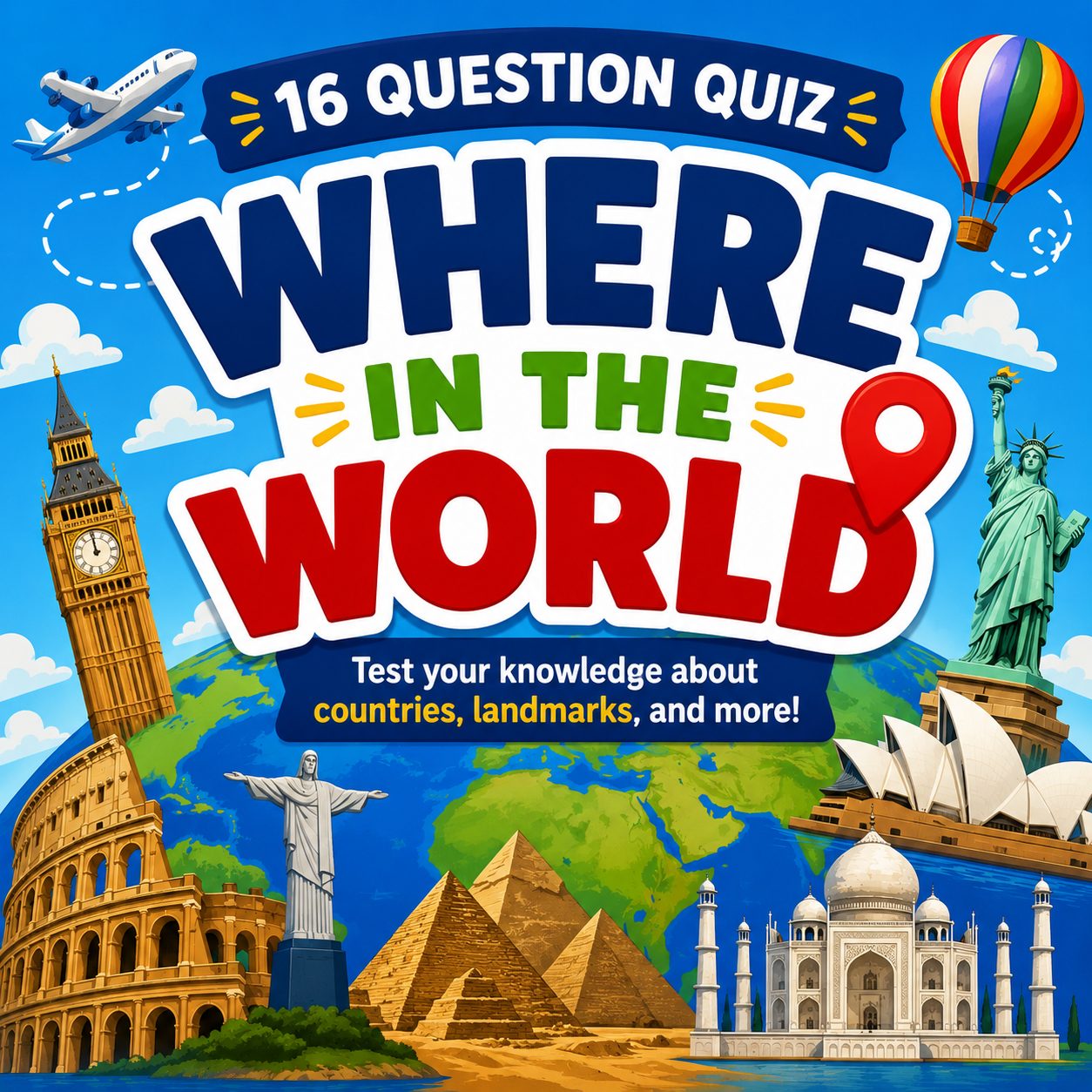 Where in the World - 16 Question Quiz - Fun, No-prep Activity