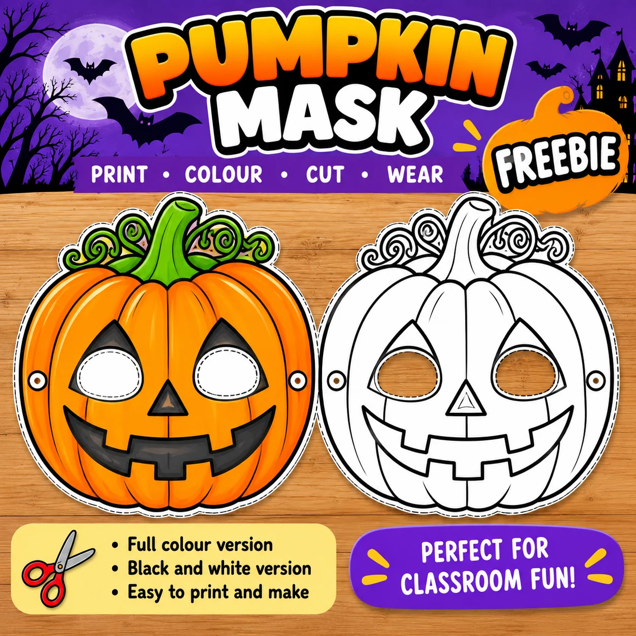 🎃 FREE Halloween Pumpkin Mask | Printable Color & Craft Activity