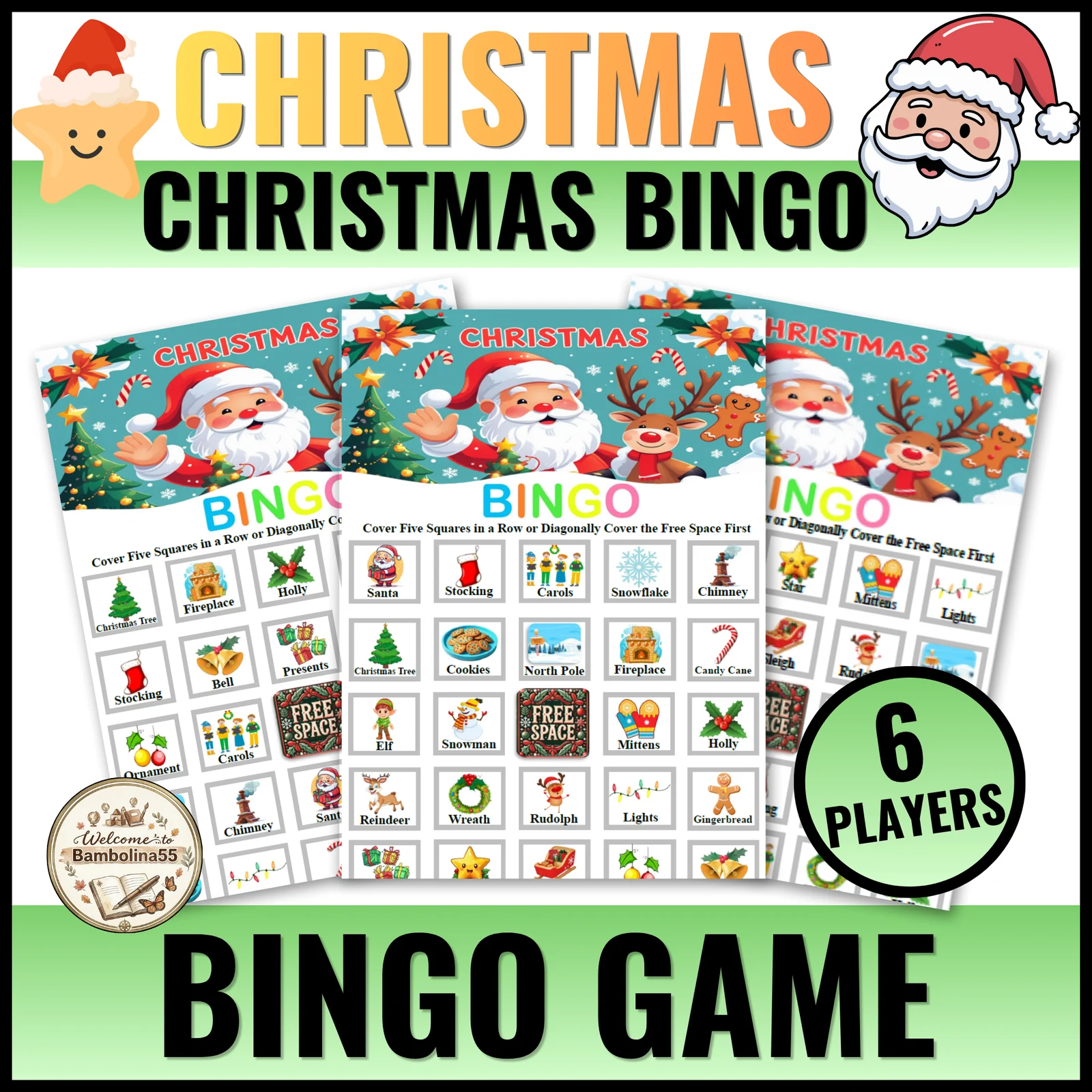 Christmas Santa Bingo Game Engaging Activitiy Fun for Kindergarten to 3rd Grade