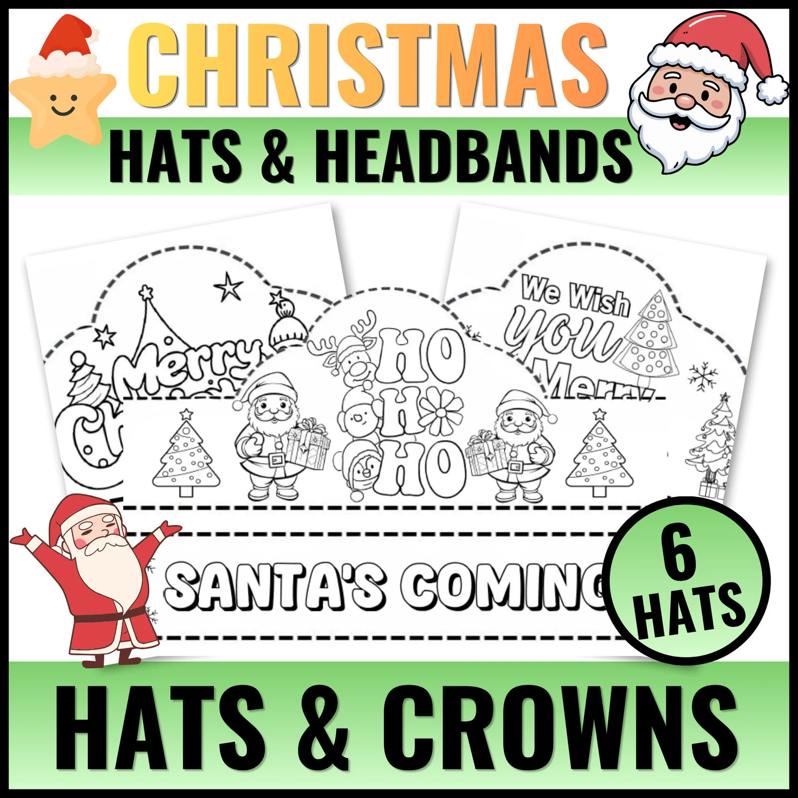 Christmas Santa Coloring Hat Crown Holiday Craft for Preschool and Kindergaten