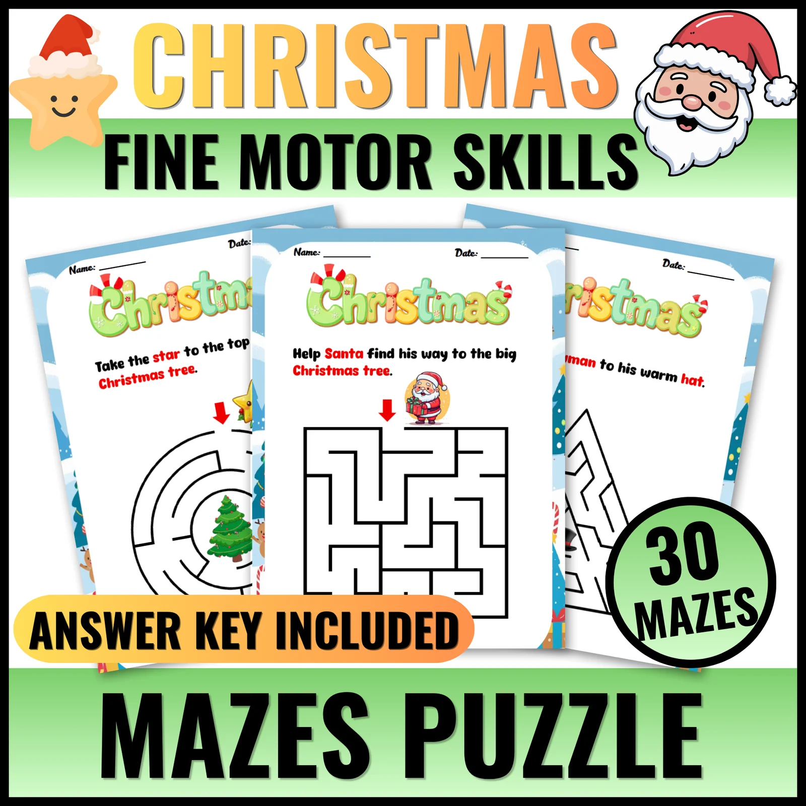 Christmas Santa Mazes for Preschool and Kindergarten Fun Printable Activites